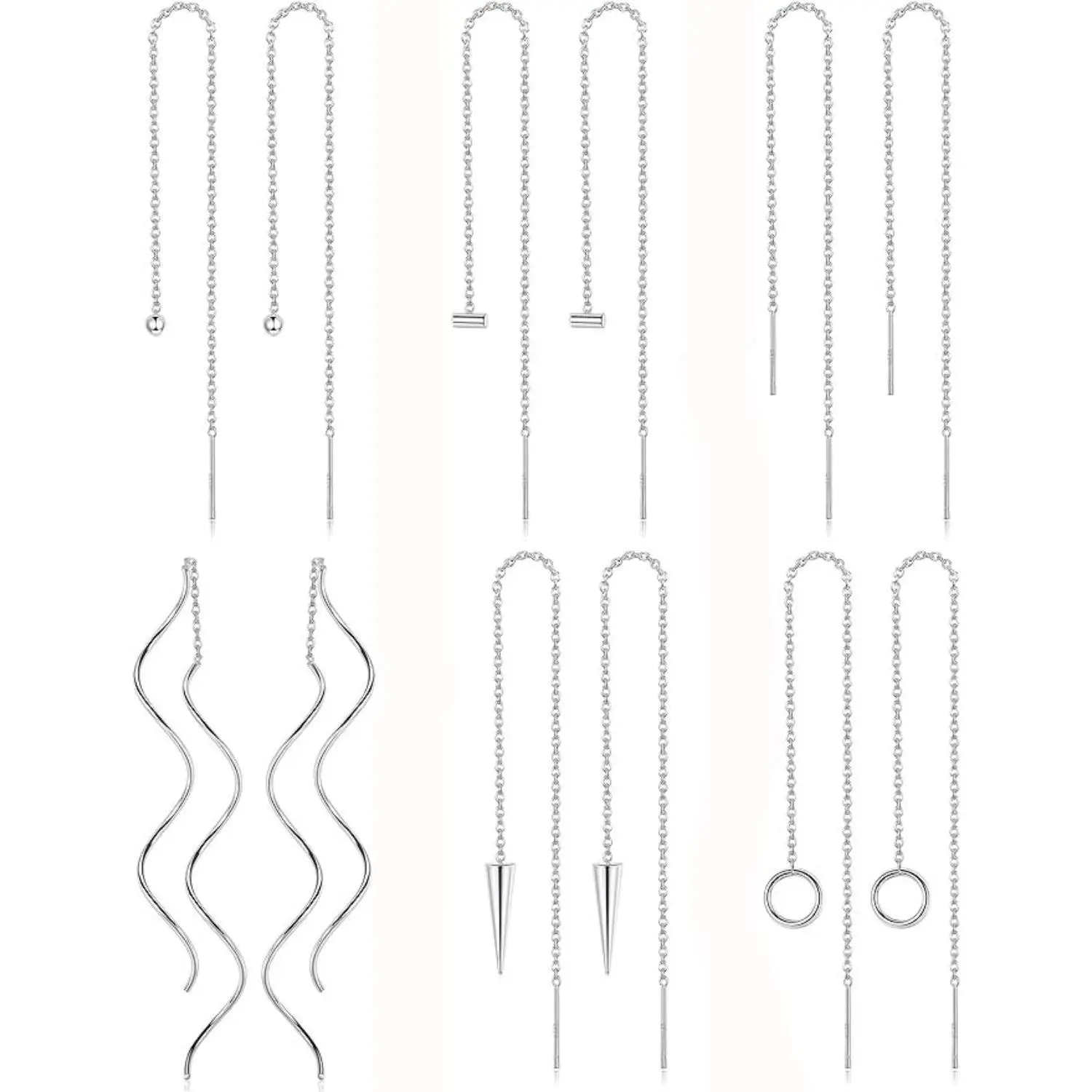 CASSIECA Women's 6-Pair Stainless Steel Earring Jewelry Set - Dainty Stacking Ear Stack Earrings, Lightweight Wave Threader, Sparkling Tassel Ball Dangle Drop, Minimalist Studs for Daily Summer Wear Sohochic