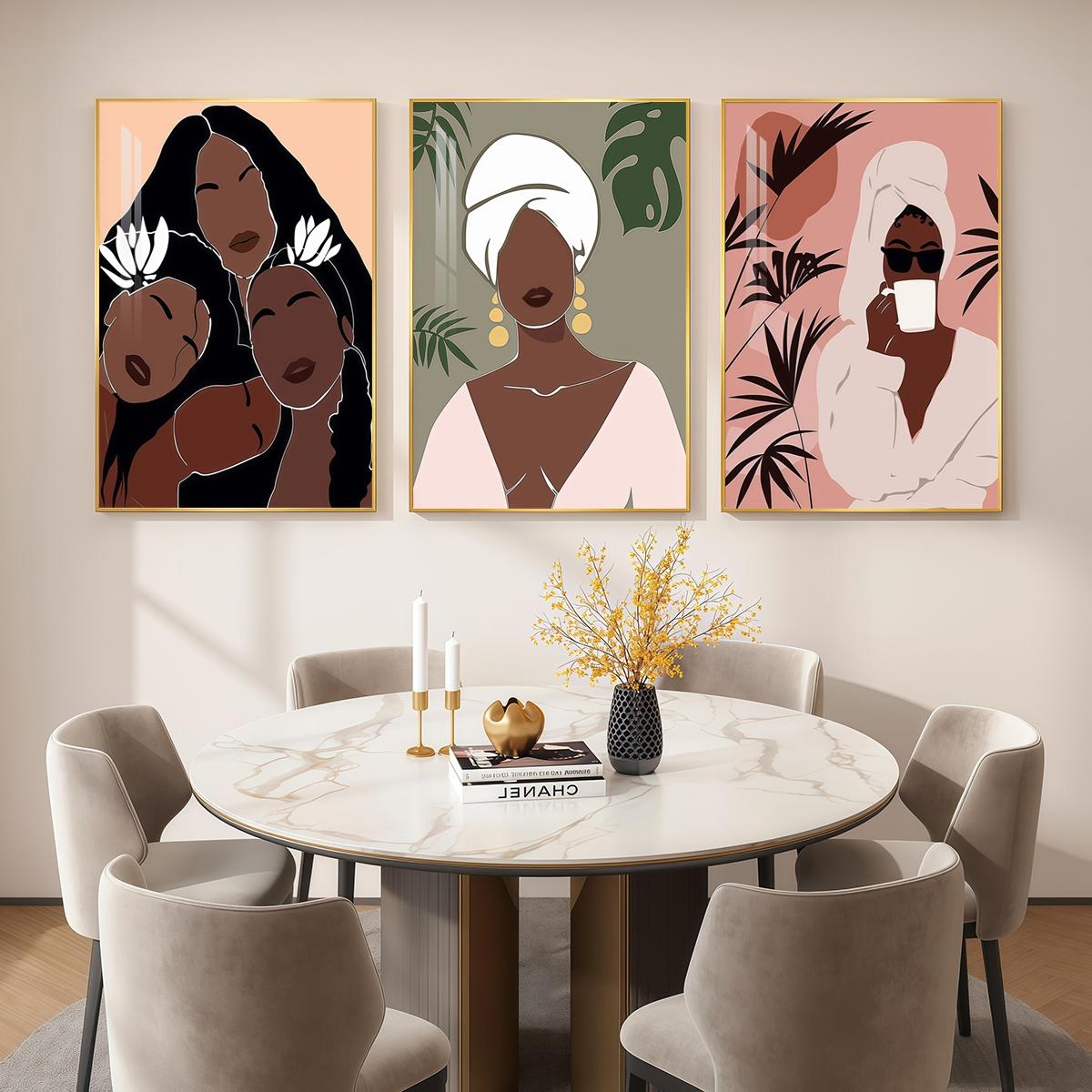 3 Counts Aluminum Alloy Framed Painting, Abstract Women Portrait Art Pictures, Home Decoration For Living Room, Bedroom, Office, Restaurant, Hallway Wall Decor, Odorless Print Artwork, Luxury Perfect Gift For Friends And Family