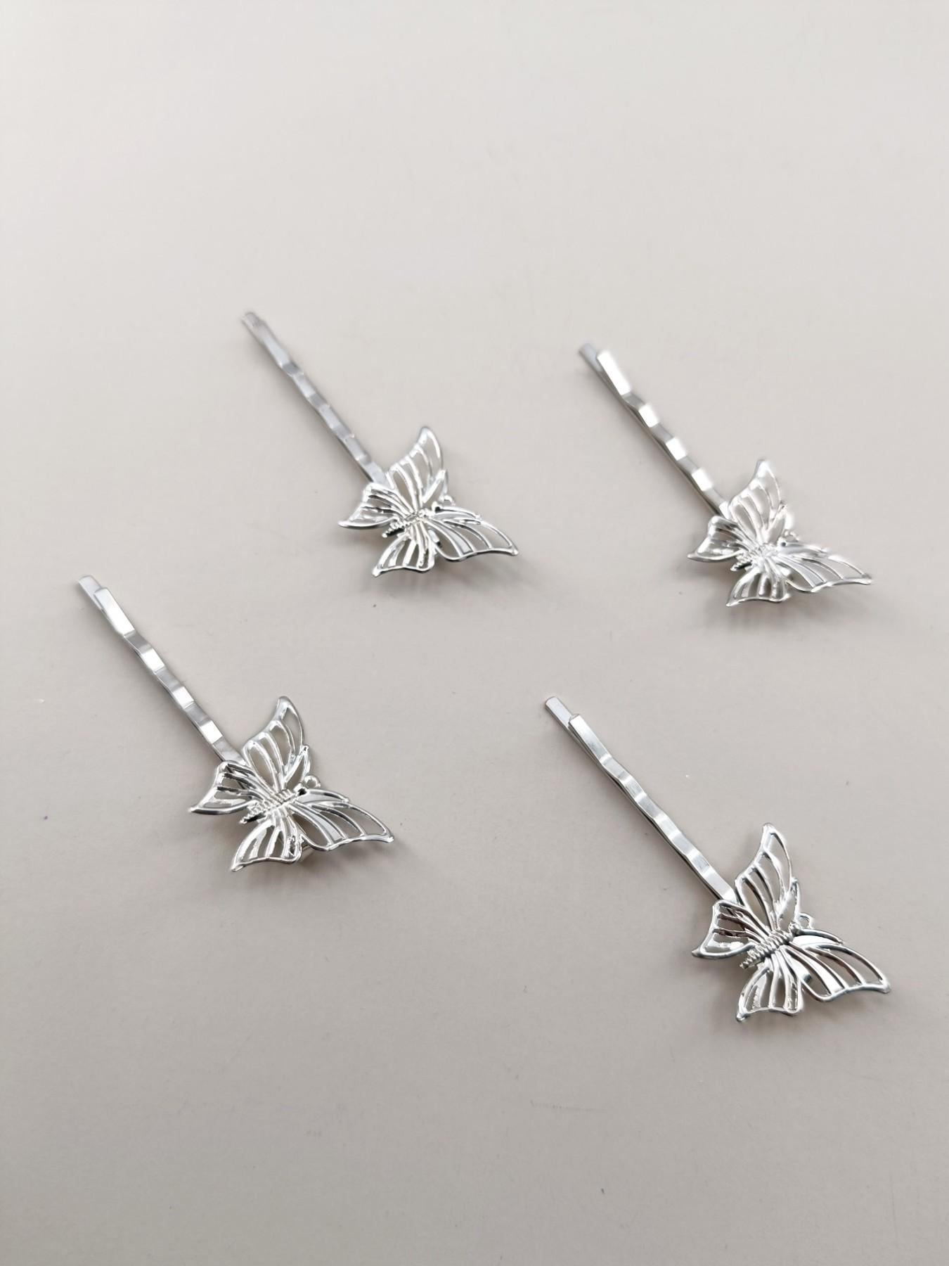 Elegant Butterfly Hair Clips Set of 4, Metal Material, Hollow Design, Perfect for Parties, Beaches, Travel, Compact and Portable