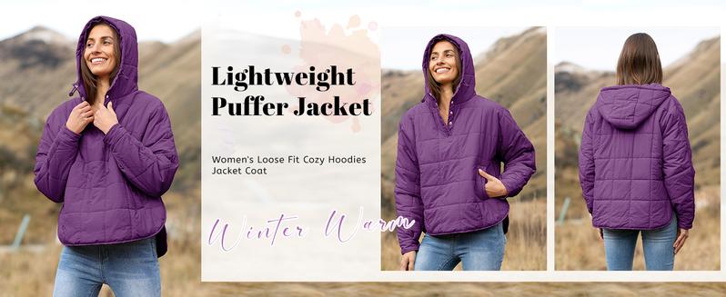 SCUSTY Women's Oversized Puffer Jacket TikTokShopBlackFriday Quilted Light Weight Pullover Hooded Padded Hoodies Winter Warm Long Sleeve Coat