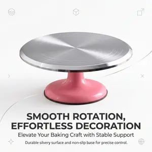 Aluminum alloy rotating cake turntable with base; smooth-rotating cake decorating stand; non-slip rotating platform; ideal for baking, frosting, and cake decorating