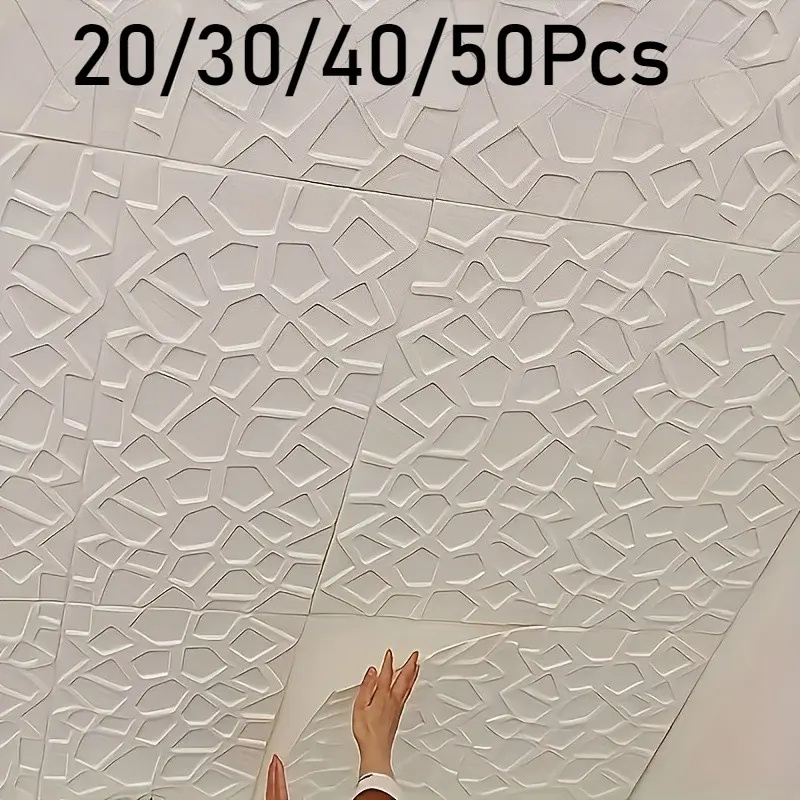 20/30/40/50pcs Self-Adhesive Waterproof Wallpaper, Xpe Membrane, Easy Clean, Cuttable Tiles, 13.78x13.78 Inches, Kitchen, Bathroom, Ceiling, Wall