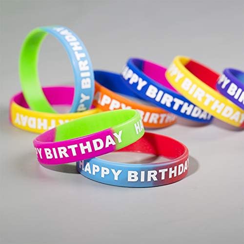 Happy Birthday Rubber Bracelets, 24 count  Wrist bands | Classroom Birthday, Colored, Party Favor Supplies, Stretch, Wristbands for , Student Gifts From Teacher, 8 Styles