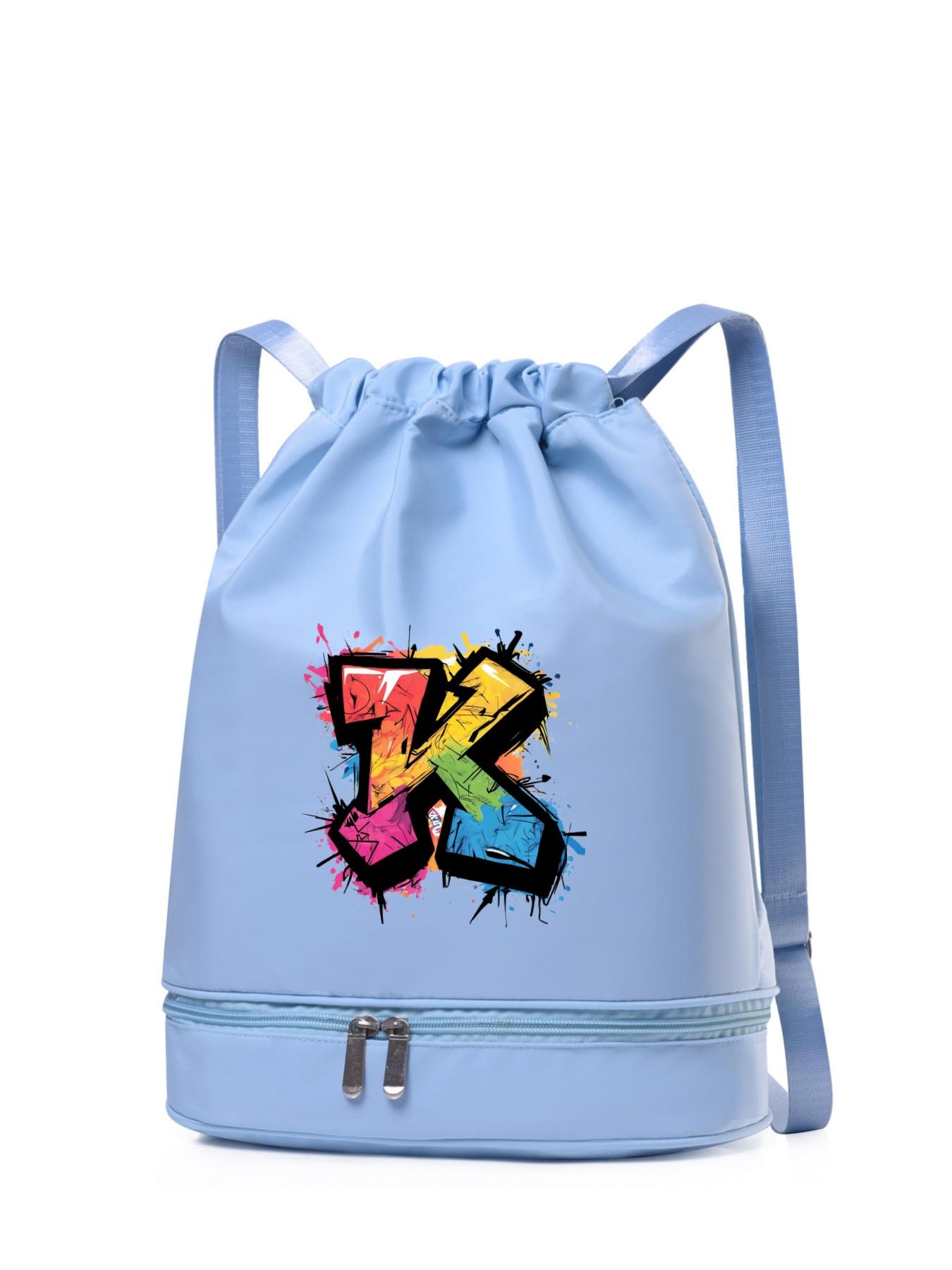 Street Graffiti Style Letter K Print Backpack, Adjustable Shoulder Straps, Detachable Shoe Compartment, Multiple Colors Available