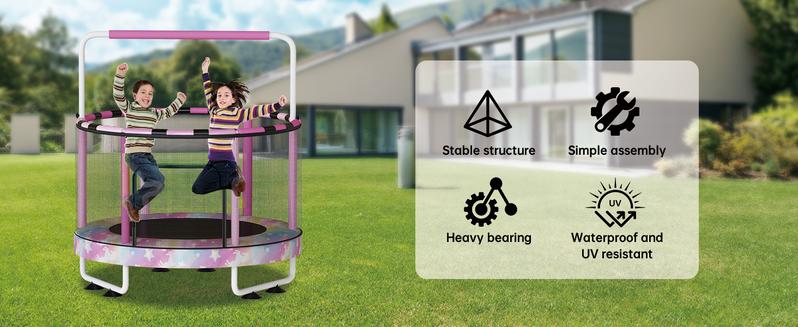 Lamerge 55" Kids Trampoline – 7-in-1 Play Set with Basketball Hoop, Swing, Rings & More – Indoor/Outdoor Gift for Boys & Girls