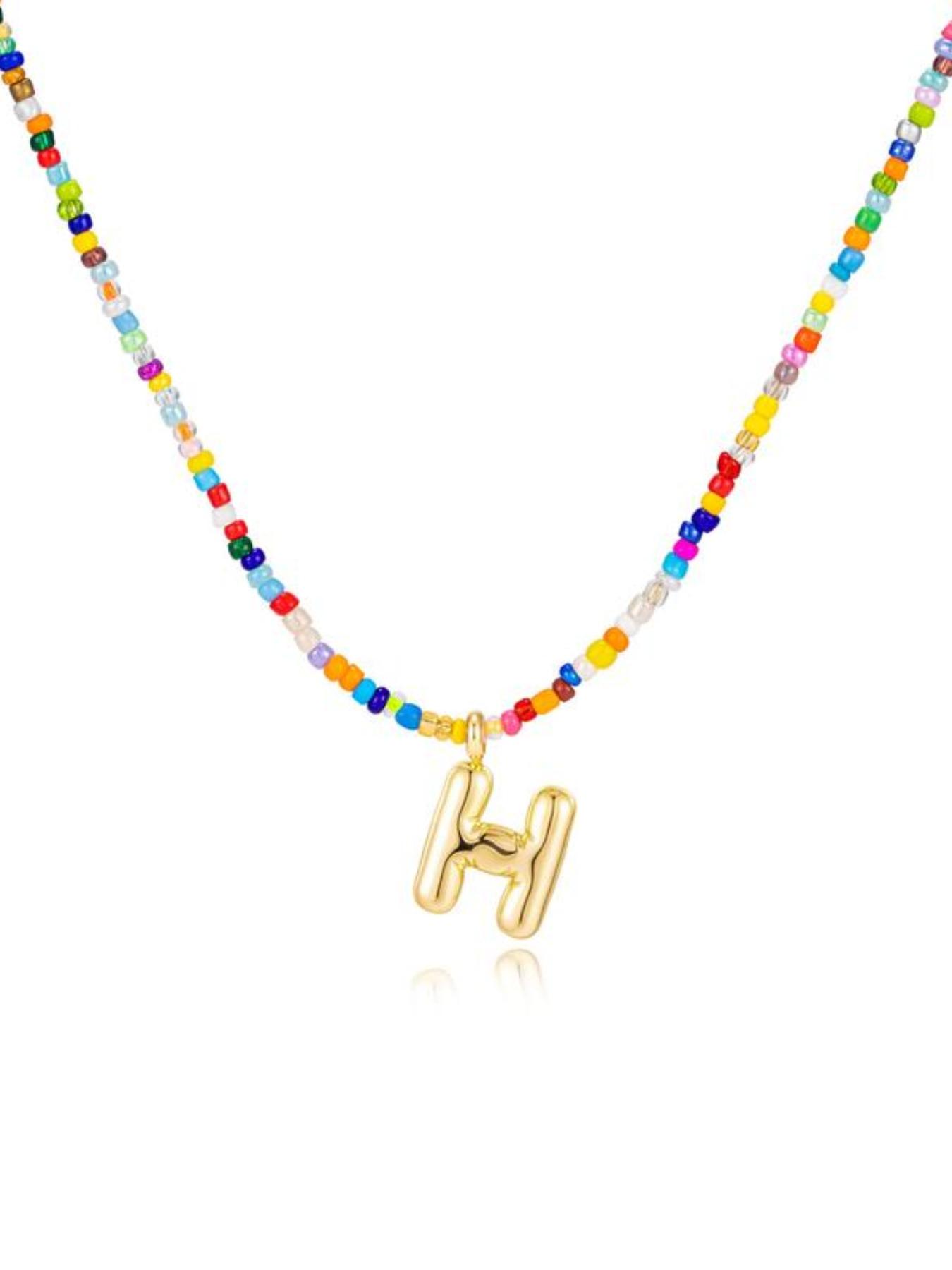 Initial Letter Pendant Beaded Necklace, Fashionable Colorful Beaded Necklace for Women & Girls, Trendy All-match & Exquisite Jewelry for Birthday Gift, Necklace for Daughter