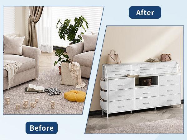 GARVEE14 Drawer Dresser and 54-Inch TV Stand with Built-in Power Outlets and LED Lighting - Multi-functional Storage and Entertainment Furniture