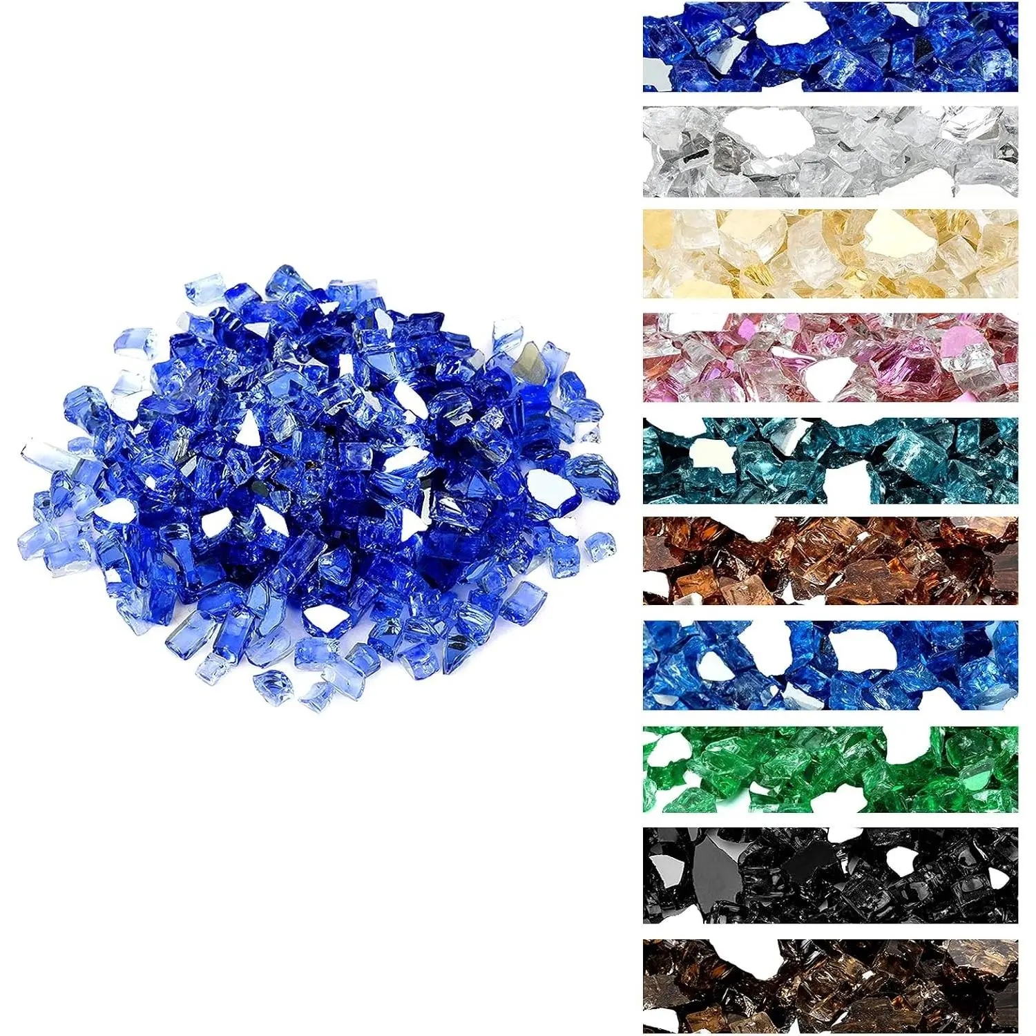 10 lbs Fire Glass Rocks 1/2 Inch, Reflective Tempered Glass for Propane Fire Pit & Gas Fireplace, High Luster Firepit Glass Stones for Fire Table, Cobalt Blue (Multicolor Options Available)
