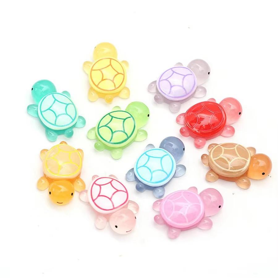 Glow-In-The-Dark Mini Turtle Figurine, Animal Figurines, Animal Decorative Figurines, Resin Craft, DIY Decor, Party Gift, Aquarium Ornament, Garden Decoration, Mixed Color