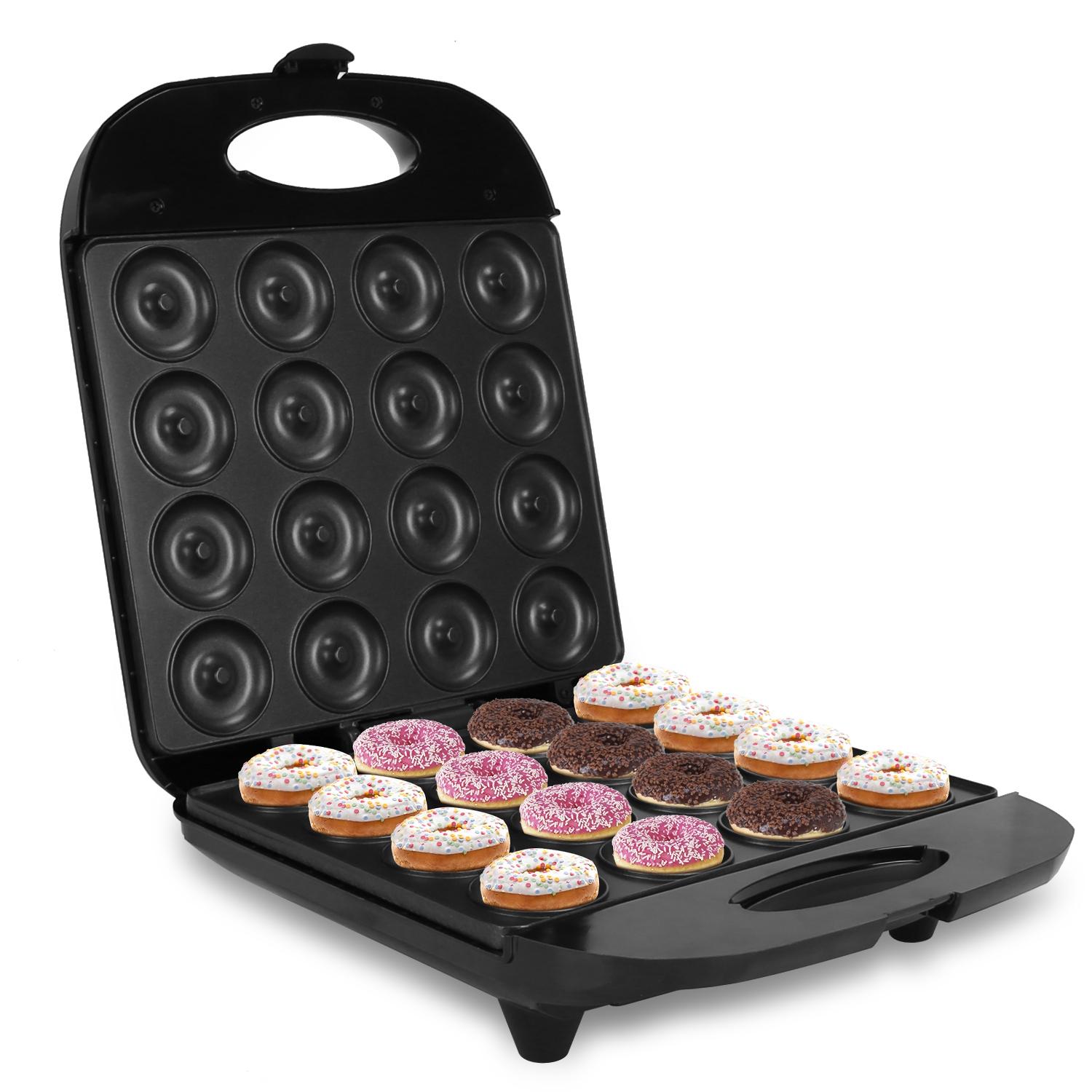 Mini Donut Maker Machine, 16 Holes Non-Stick Waffle Donut Baker, Double Side Heating Electric Doughnut Maker with Overheat Protection, Easy Use Snack Maker for Kids Breakfast Home Dessert Making