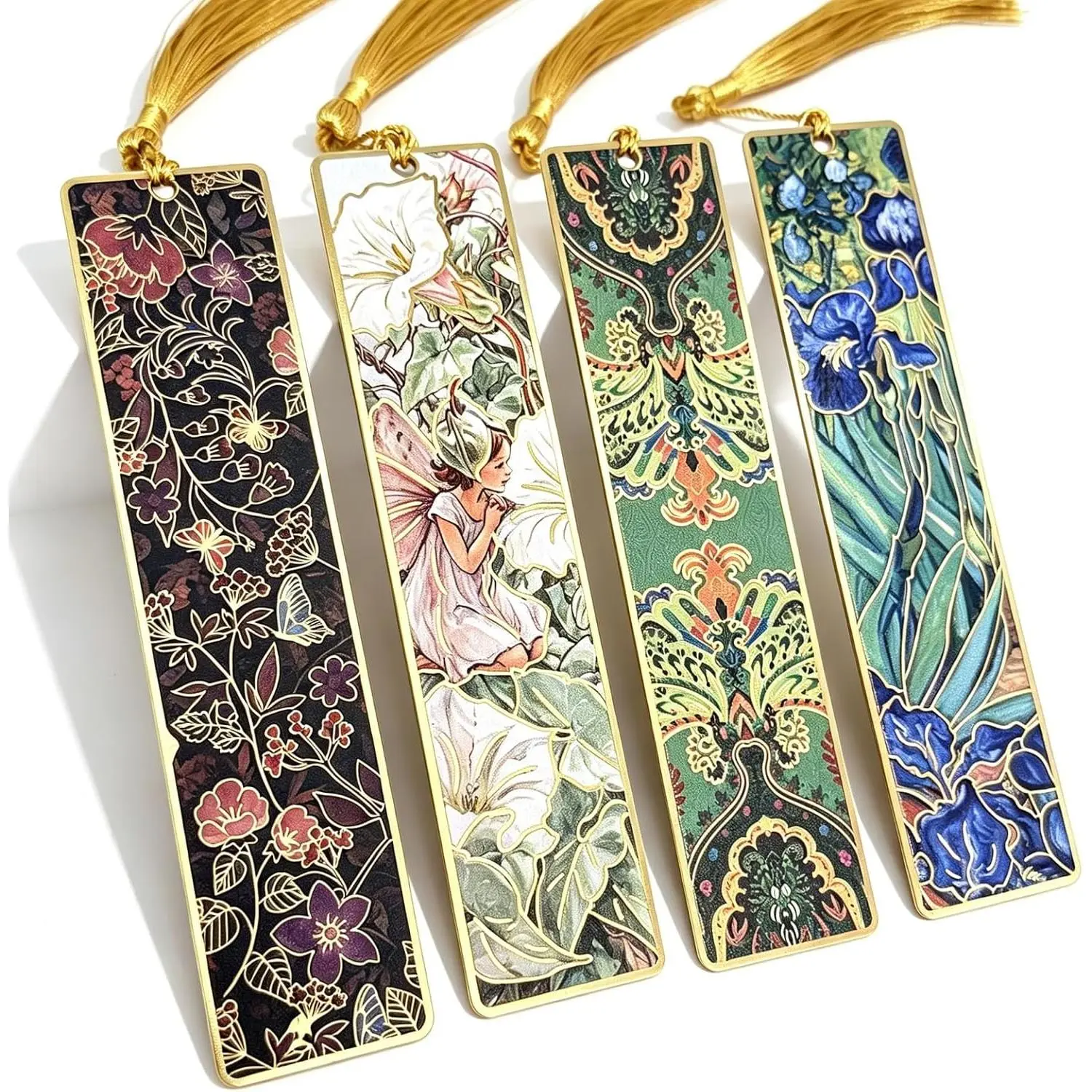 4 count Oil Painting Metal Bookmarks with Tassels