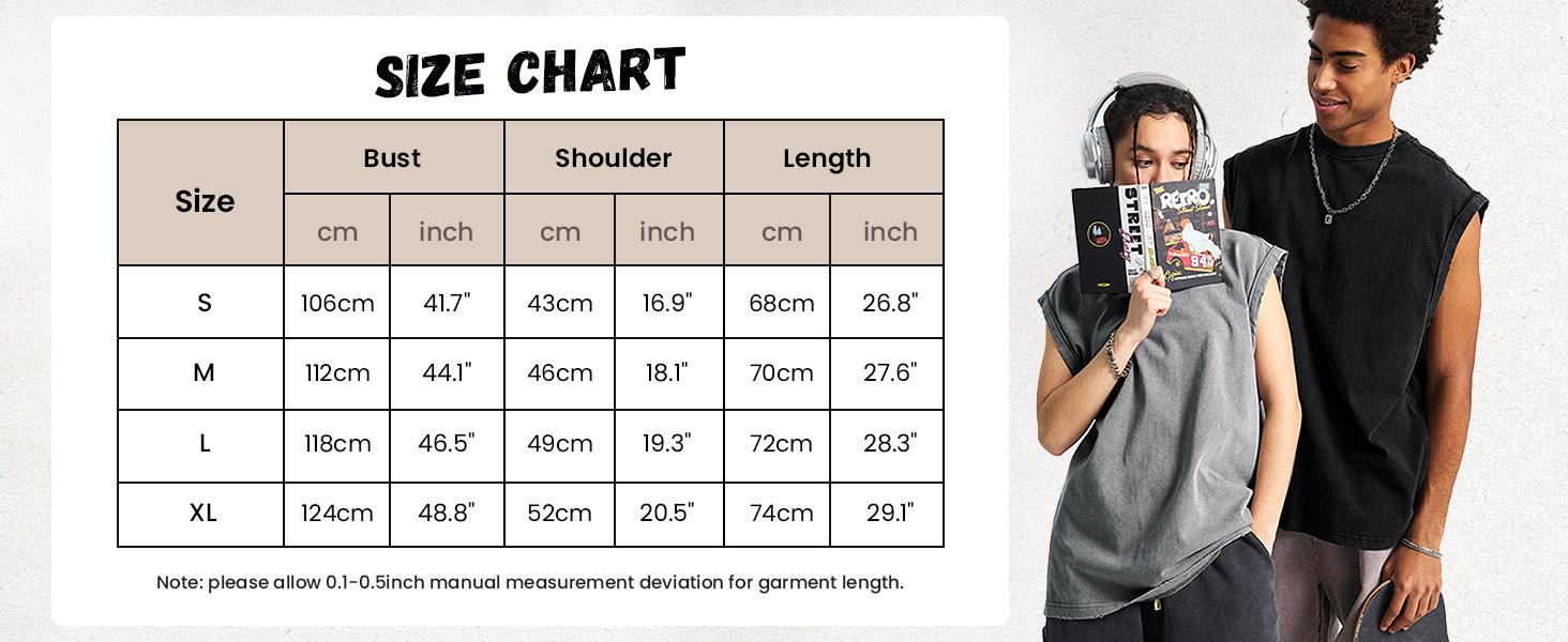 Gihuo Unisex Cotton Workout Tank Tops Sleeveless Acid Wash Tshirts Cut Off Muscle Shirts Loose Fit Running Gym Tees Unisex Vest T-shirt for Men & Women