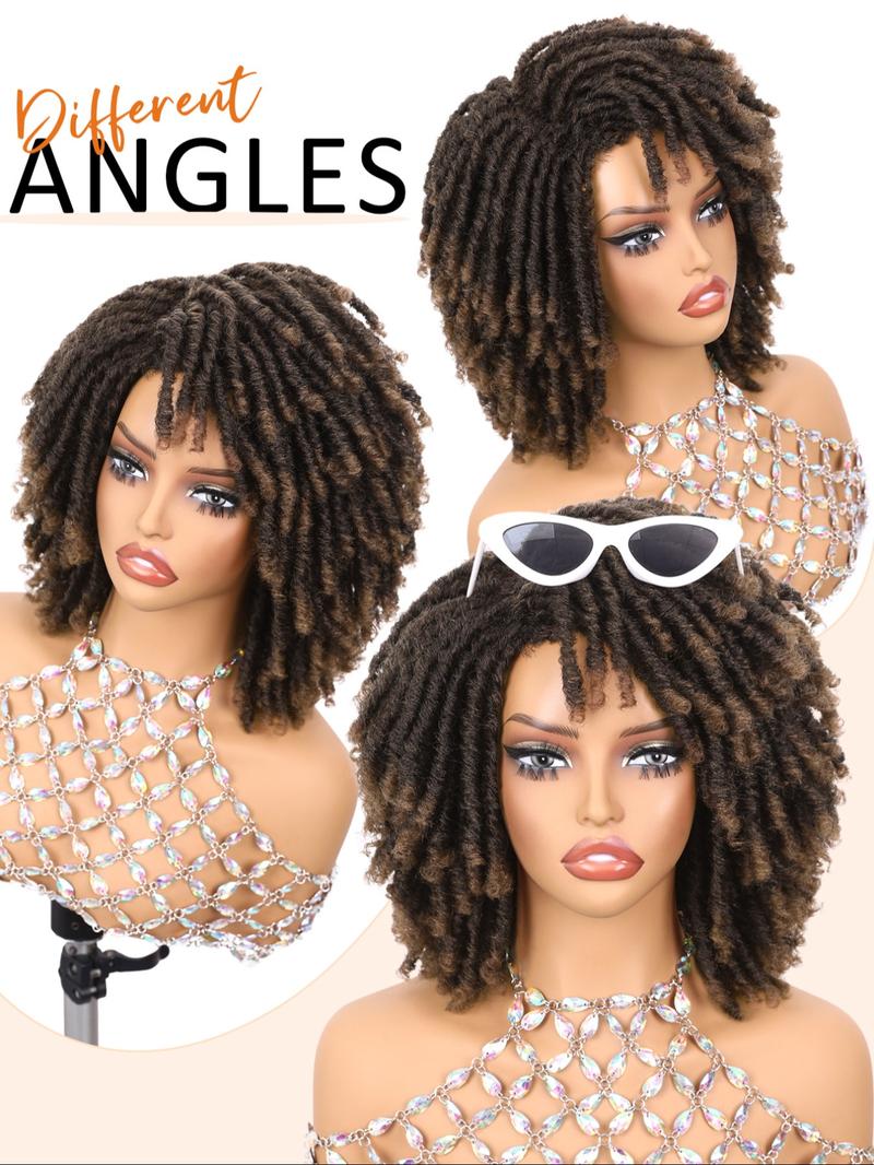Dreadlock Wig Short Twist Braided Wigs for Women and Men, Afro Curly Synthetic Wig, Faux Locs Braided Crochet Hair Wigs, 1b/30#, Synthetic Twists Wigs