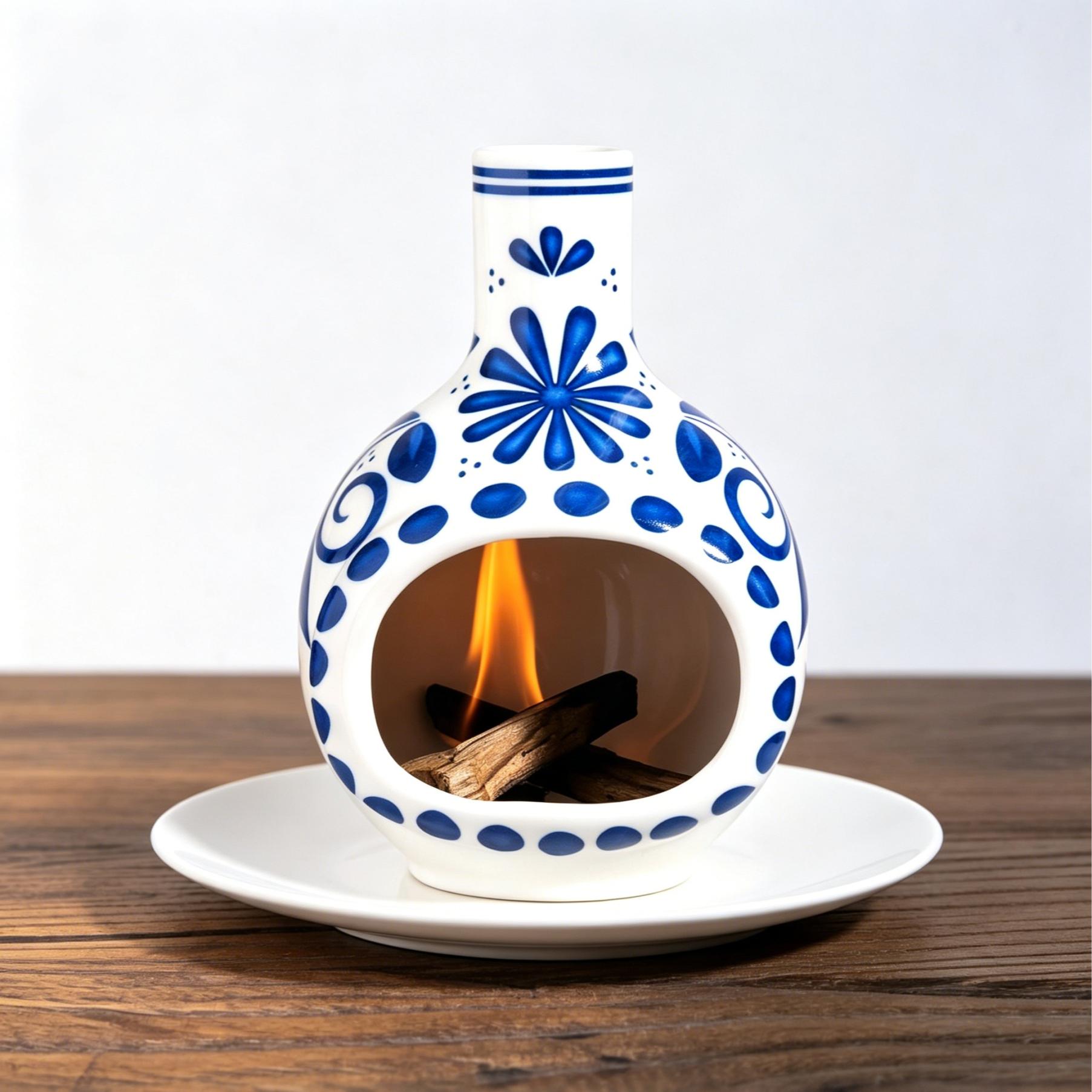 2-Piece set Mini Chimney Incense Burner Set with Round White Ceramic Tray, Handmade Ceramic Palo Santo Sage Holder, Heat-Resistant Decorative Censer for Stick Incense and Smudge, Meditation Yoga Home Decor Spiritual Gift for Relaxation Ritual