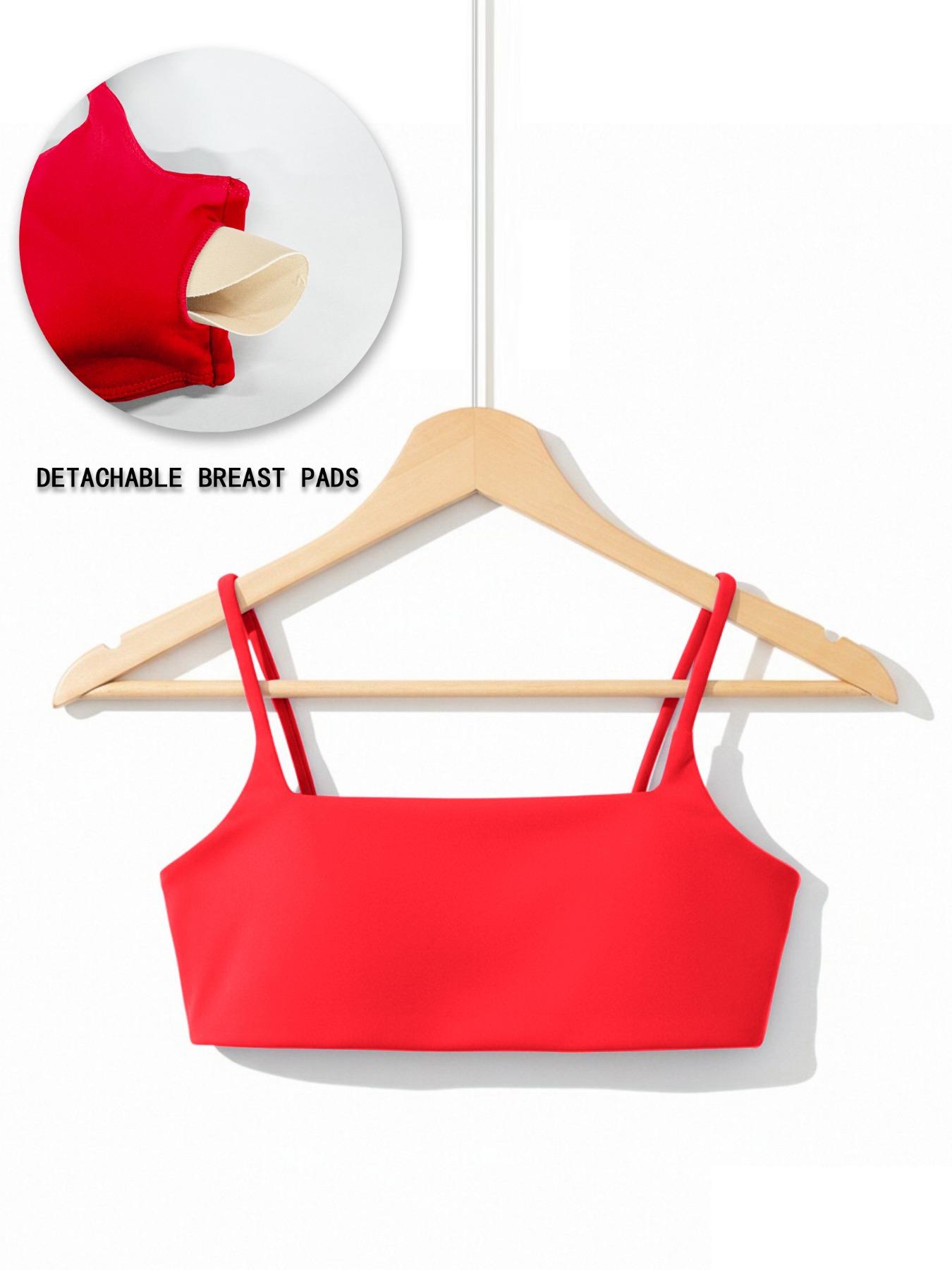 Women's Solid Wireless Sports Bra, Strappy Workout Bra, Sporty Breathable Comfortable Bra, Ladies Sportswear for Yoga Gym