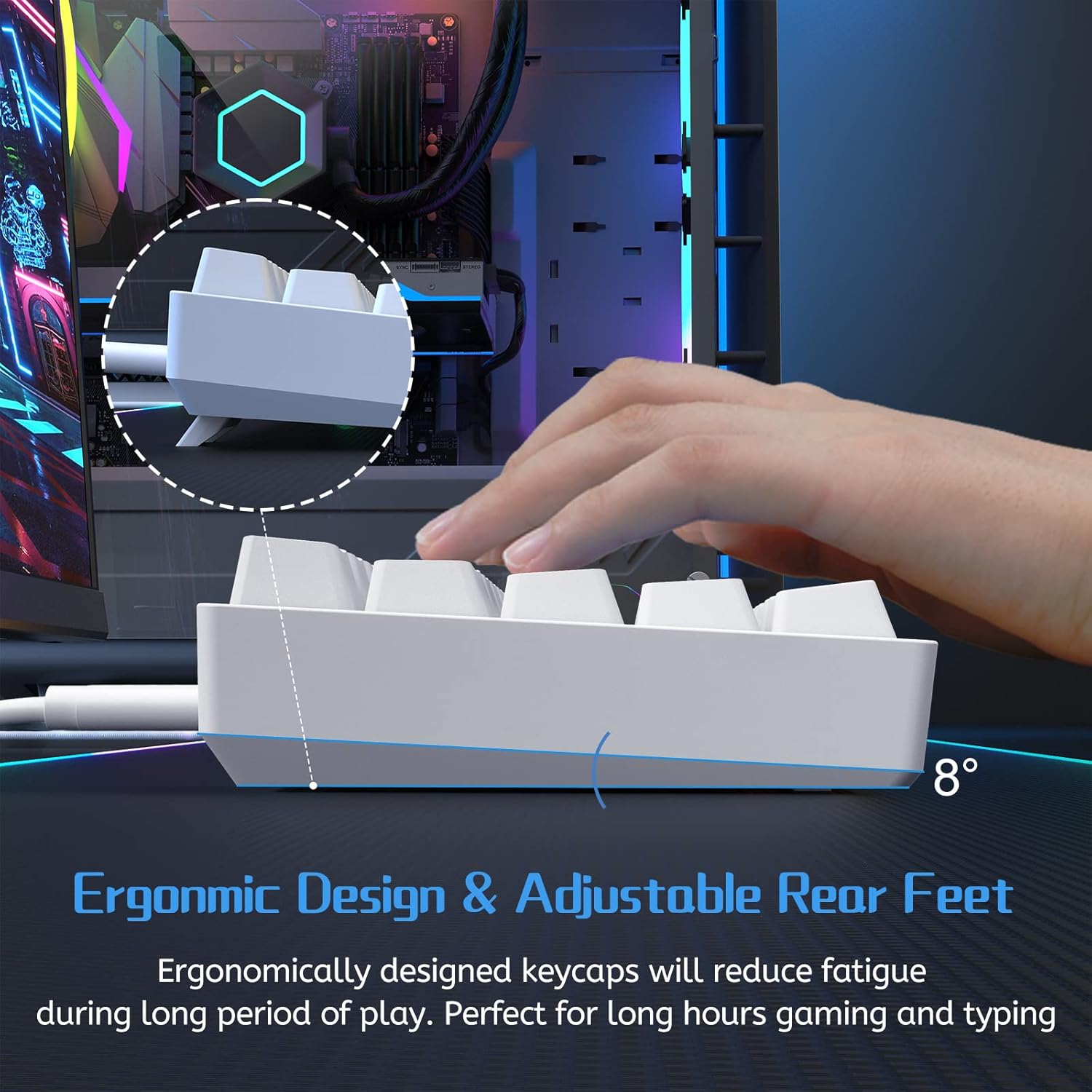 60% Mechanical Keyboard, DK61se Wired Gaming Keyboard with Red Switches, LED Backlit Ultra-Compact 61  Mini Office Keyboard for Windows Laptop PC Gamer Typist(White)