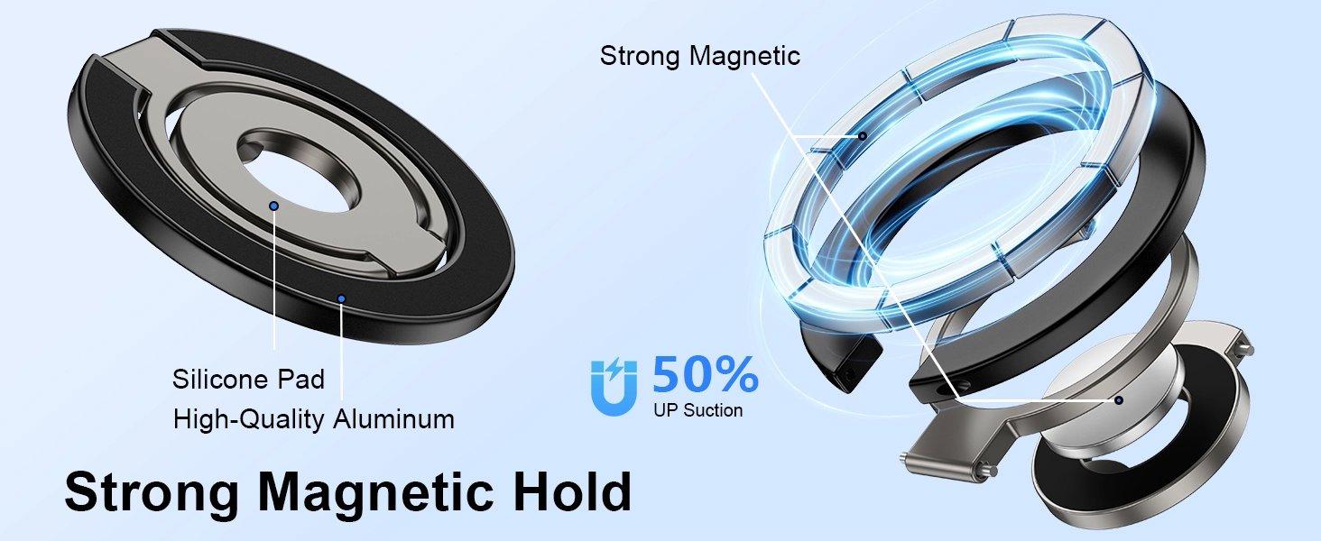 Magnetic Phone Ring Holder for Samsung Galaxy S25 Ultra S25 S24 FE S24 Ultra, Removable Magsafe Phone Grip with Kickstand for iPhone Air 17 Pro Max 16e 16 15 14 13 12 Pro Max, Fit Magnetic Car Mount