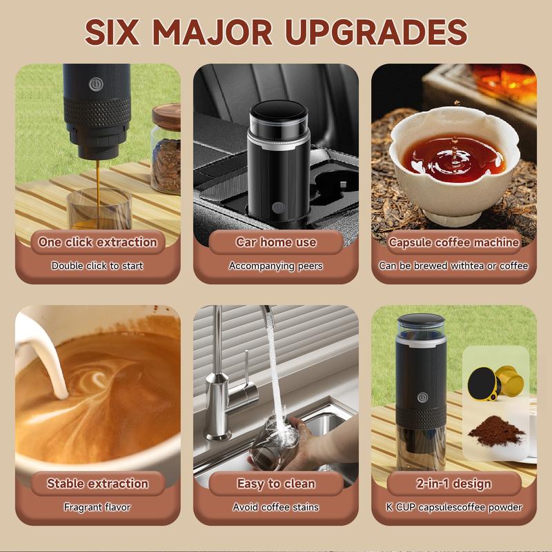 Portable Electric Espresso Machine, Automatic Capsule Coffee Maker, Hot & Cold Brew, Compatible with K-Cups & Grounds, Travel-Friendly Design, Coffee Equipment