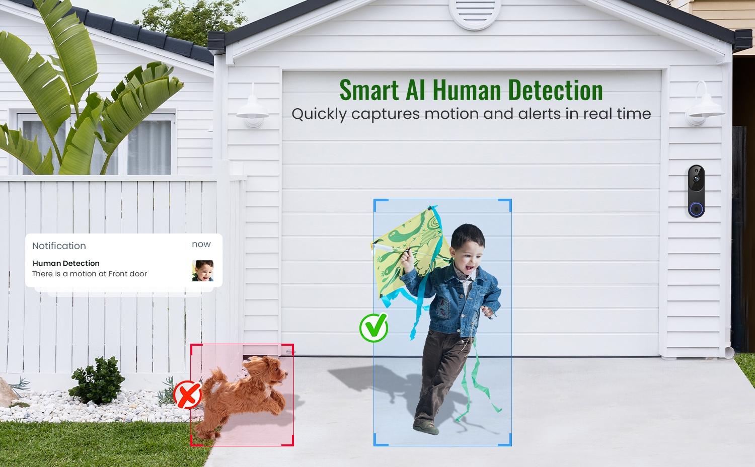 Smart Wireless Video Doorbell Camera, AI Human Detection, 2.4G WiFi ...