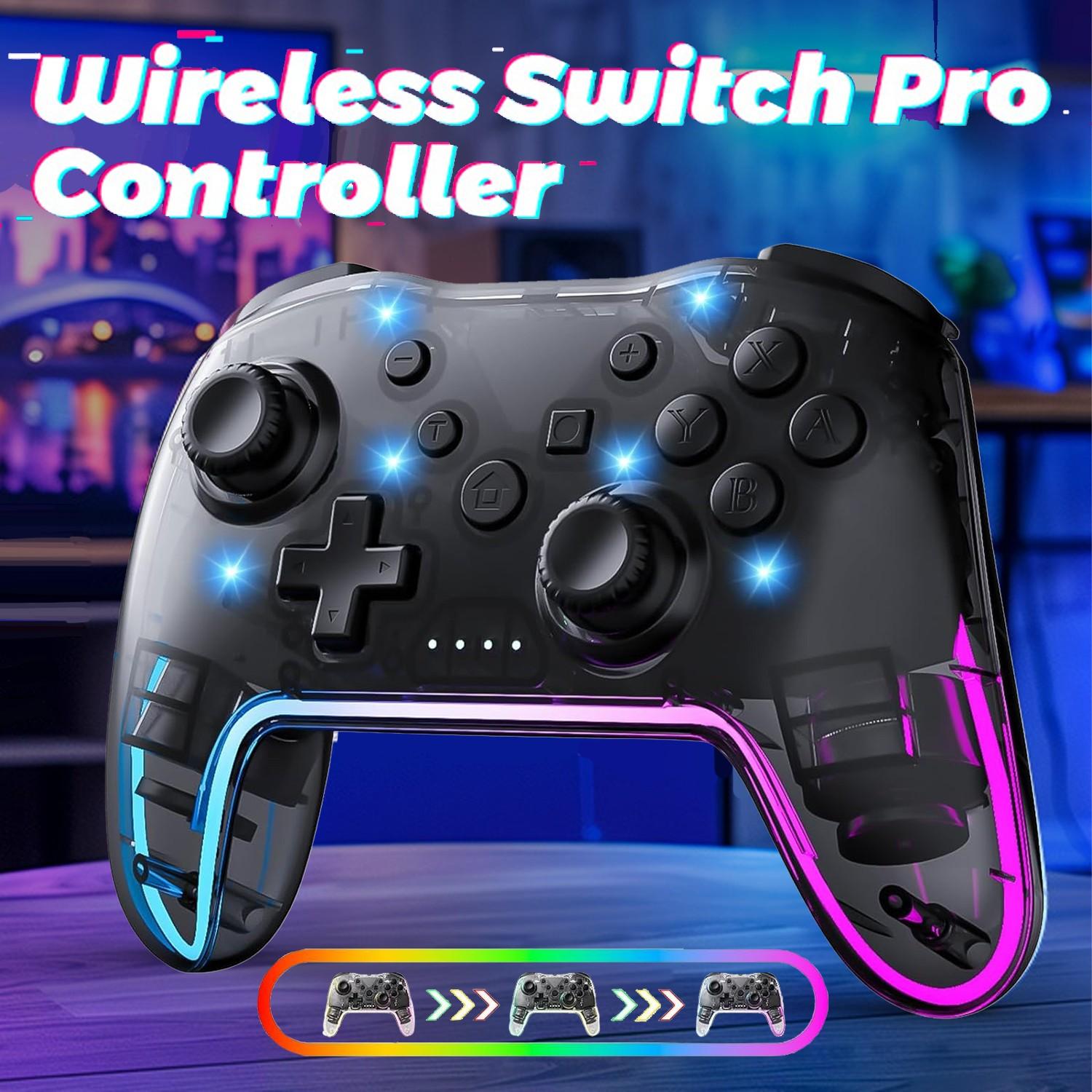 Wireless Game Controller for Switch Lite Oled PC Android iOS, Rechargeable Gaming Joystick with 7 Color RGB Lights and 3D Analog Stick, Universal Controller
