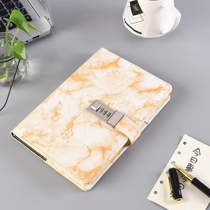 Marble Pattern Password Notebook with Lock Diary Book, Student Hand Account Memo Pad, Secure Journal for Notes and Secrets
