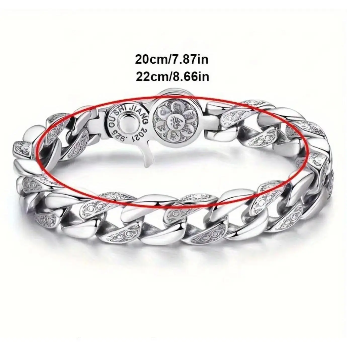 Men's Polished Finish Stainless Steel Cuban Chain Chunky Link Bracelet-Bangle, 20cm/7.87in 22cm/8.66in 7.87 inches, Durable Wrestling Accessory, Hip Hop-Streetwear Style for Daily Wear
