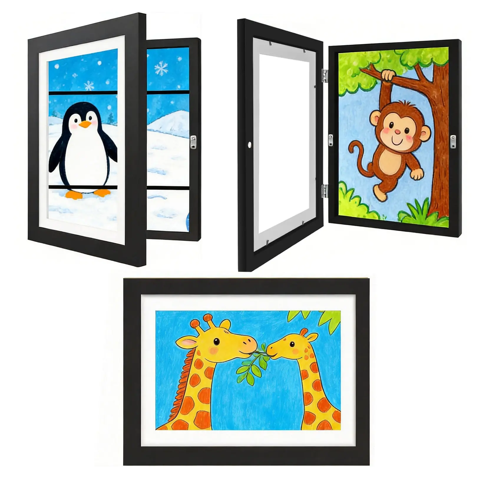 3-Pack A4 Magnetic Rotatable Wooden Photo Frame Set, Home Decor Artwork Display & Storage, Resistant Reusable Certificate Frame, Horizontal-Vertical Wall Mount, White