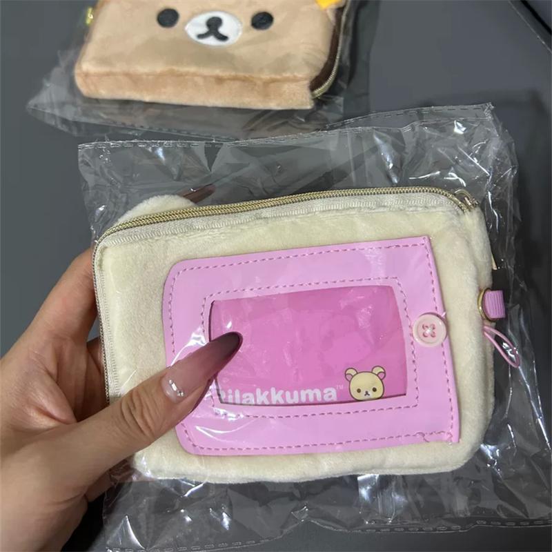 Rilakkuma Korilakkuma Plush ID Card Holder Pass Case Cartoon Bear Kawaii Cute Key Holder for Women Key Wallet Pouch