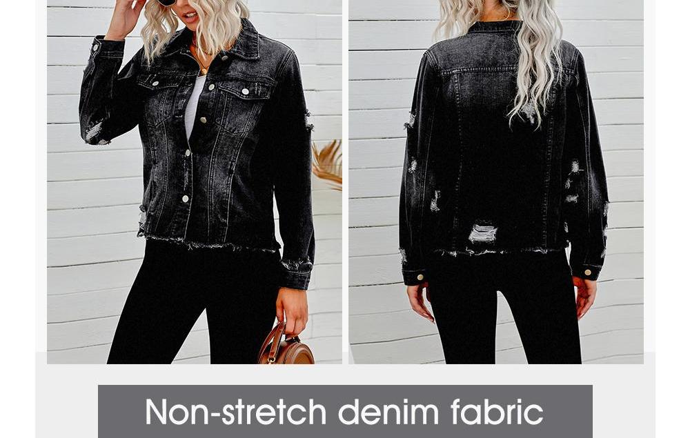 Women's Casual Short Jean Jackets Non Stretch Distressed Ripped Boyfriend Washed Coats Lapel Long Sleeve Denim Jacket Outwear Tops 2026 Womenswear Spring Winter Outfits