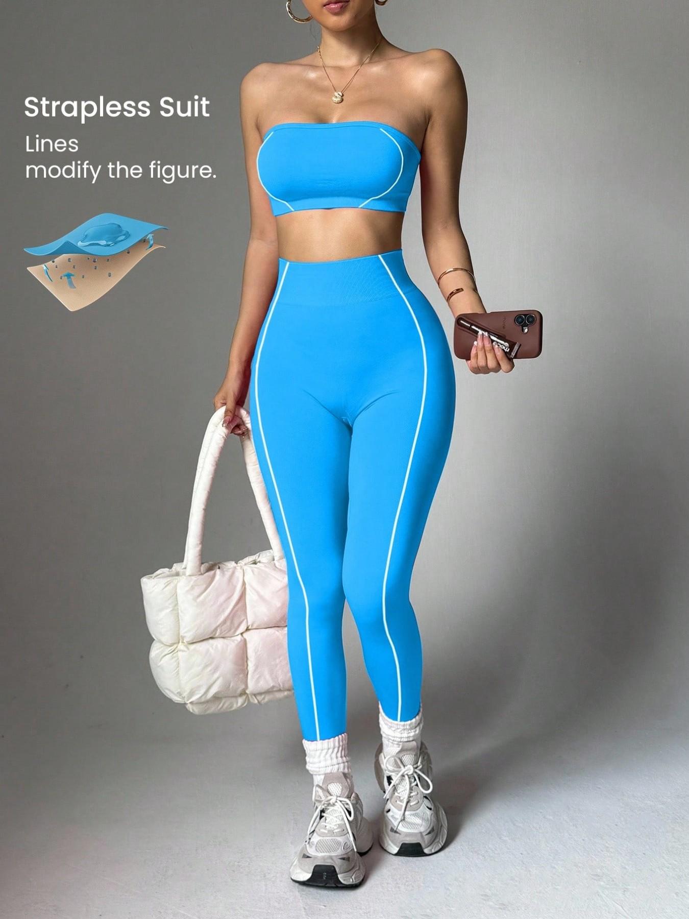 Women's Seamless Yoga Sportswear Set, Crop Top + Leggings, Anti-Slip Silicone Design, Breathable Comfort, Ideal for Gym, Running, Cycling,Crop Top + Tight Pants, Yoga Leggings, Breathable Activewear, Sports Fitness Wear