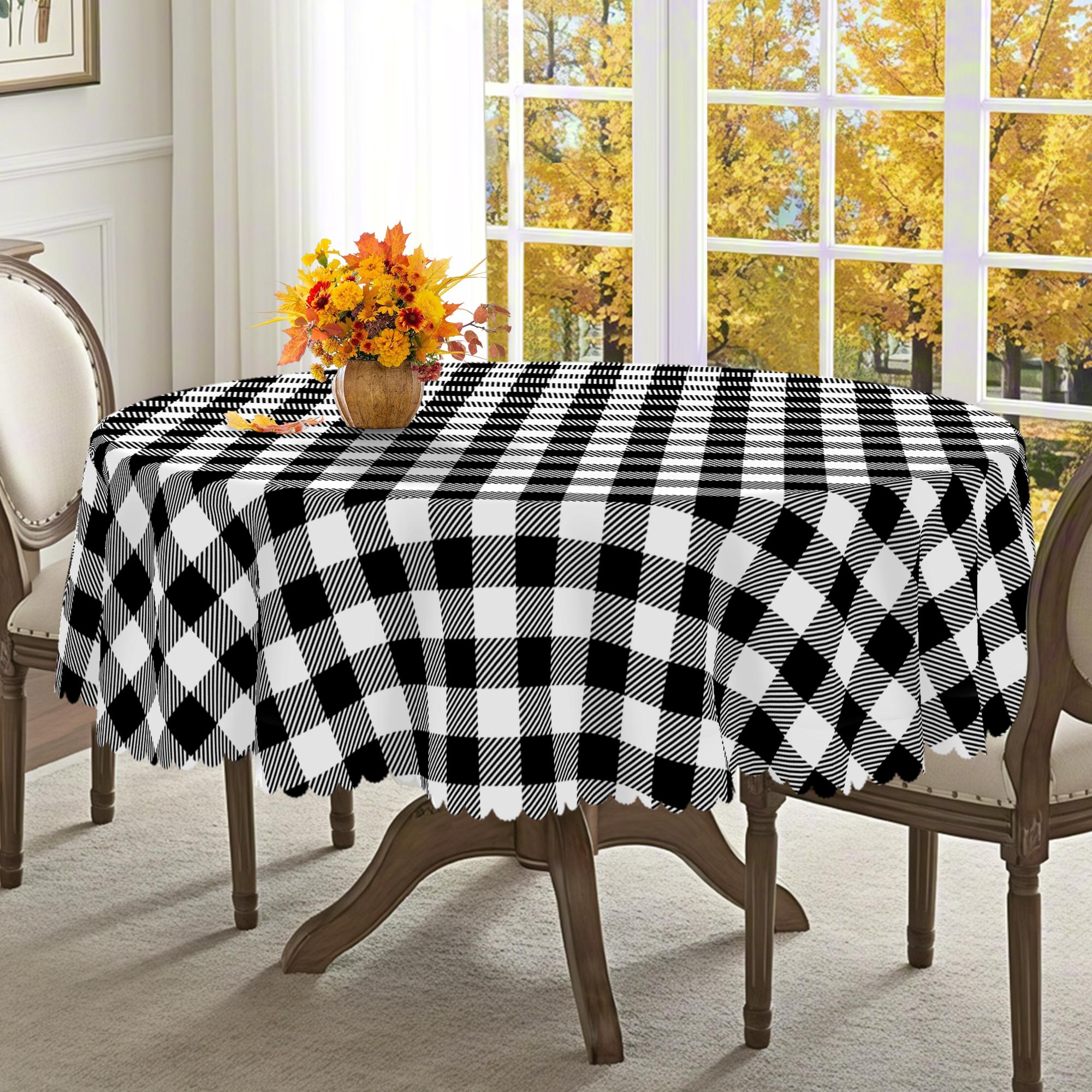 1pc Black and White Plaid Tablecloth, Rectangular&Round Tablecloth, Dining Room Decoration, Table Cloth, Party Decor, Suitable For Daily Home Kitchen, Restaurant Terrace Indoor And Outdoor Use, Suitable as Gifts, Weddings, Birthday Parties table  linens