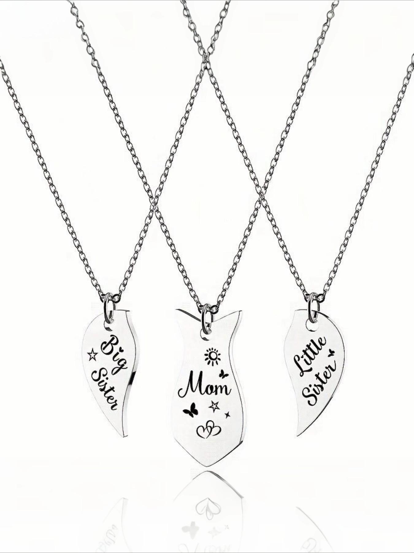 Stainless Steel Heart-Shaped Mother and Daughter Necklace Set, Elegant Mother's Day Gift with "Big Sister" and "Little Sister" Pendants, Perfect for Daily Wear or Gifting, Necklace for Women/Lady, Mother's Day Jewelry, Elegant Necklace, Durable Jewelry