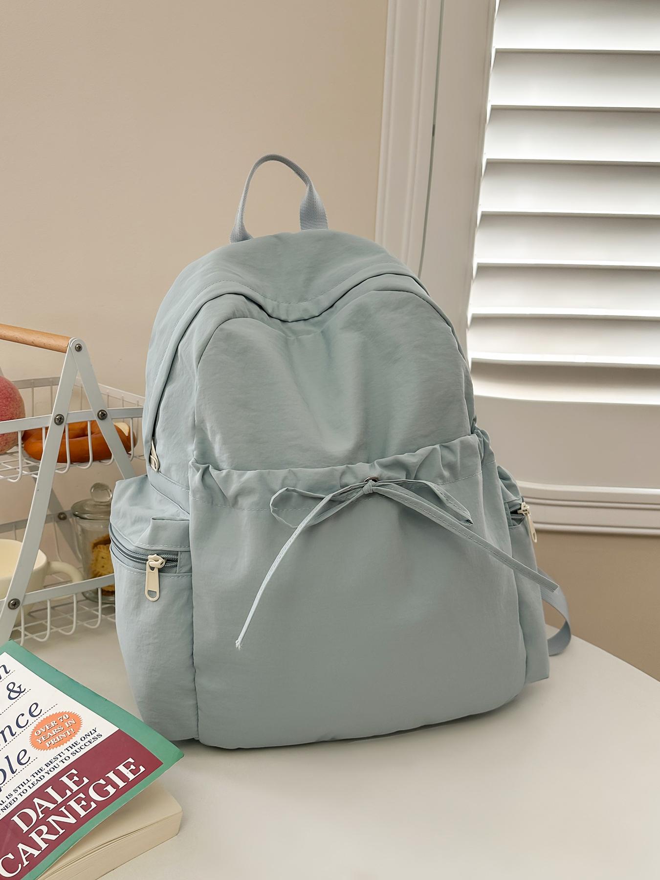 1pc Women's backpack with solid color and clean color, zipper closure, fashionable and versatile, casual and simple, suitable for students to go to school, campus travel, work and commuting, women's backpack, Casual Lightweight Backpack