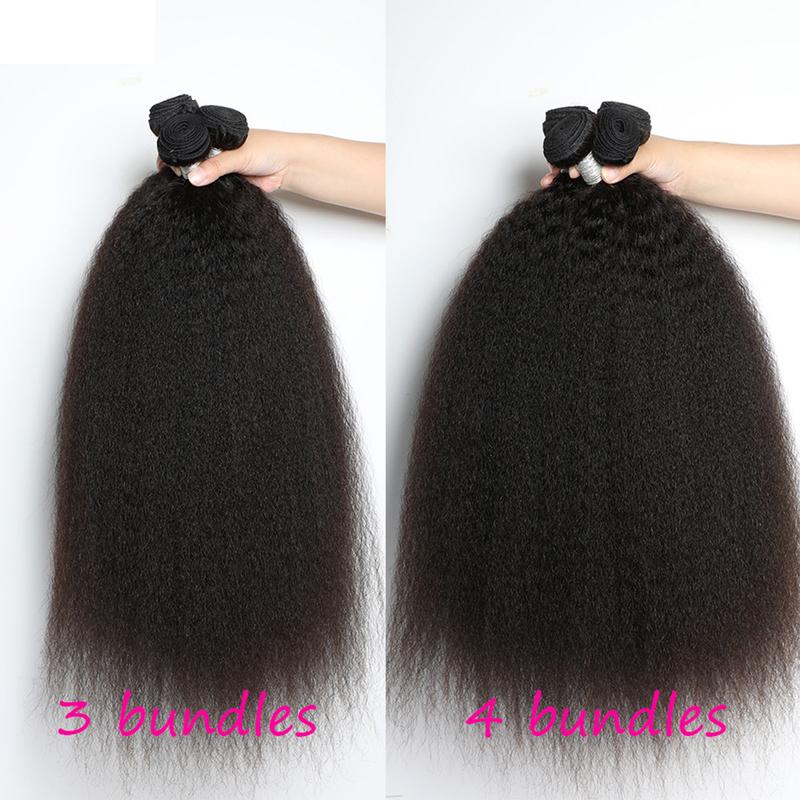 BELE HAIR 12A Grade Kinky Straight Human Hair Bundles 100% Unprocessed Brazilian Virgin  Hair Yaki Straight Bundles Yaki Hair Human Extension Deal Natural Black Color