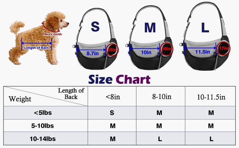 Pawaboo Pet Dog Sling Carrier, Hand Free Drawstring Dog Papoose with Adjustable Strap, Breathable Mesh Bag for Puppy Cat, Crossbody Satchel Dog Purse with Pocket for Outdoor, Dark Gray+Black