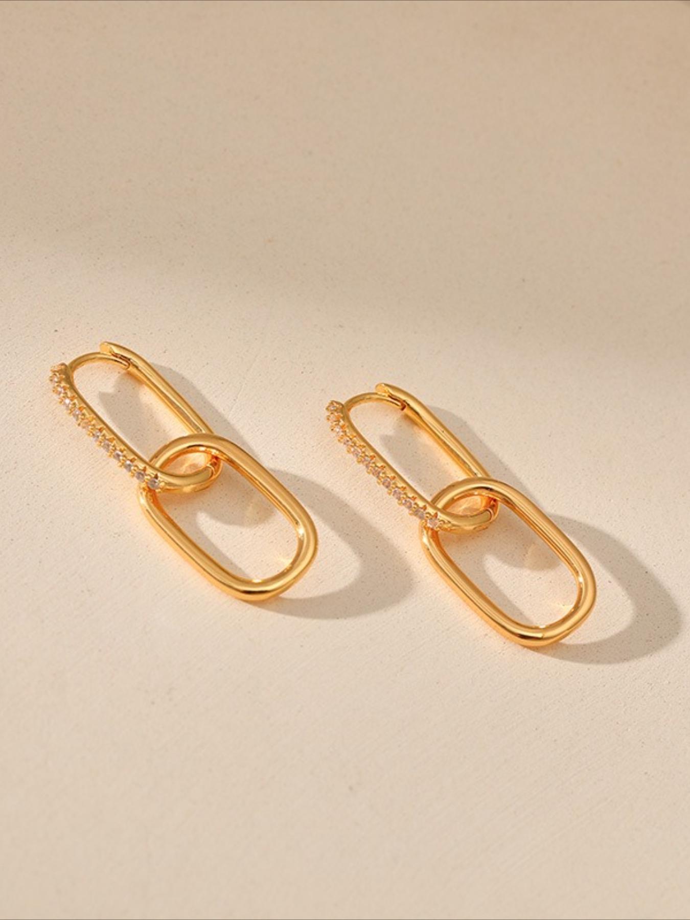Stylish Double Hoop Earrings 18K Gold Plated Copper Paperclip Design Versatile INS Style Elegant Luxury Ear Cuff Accessories