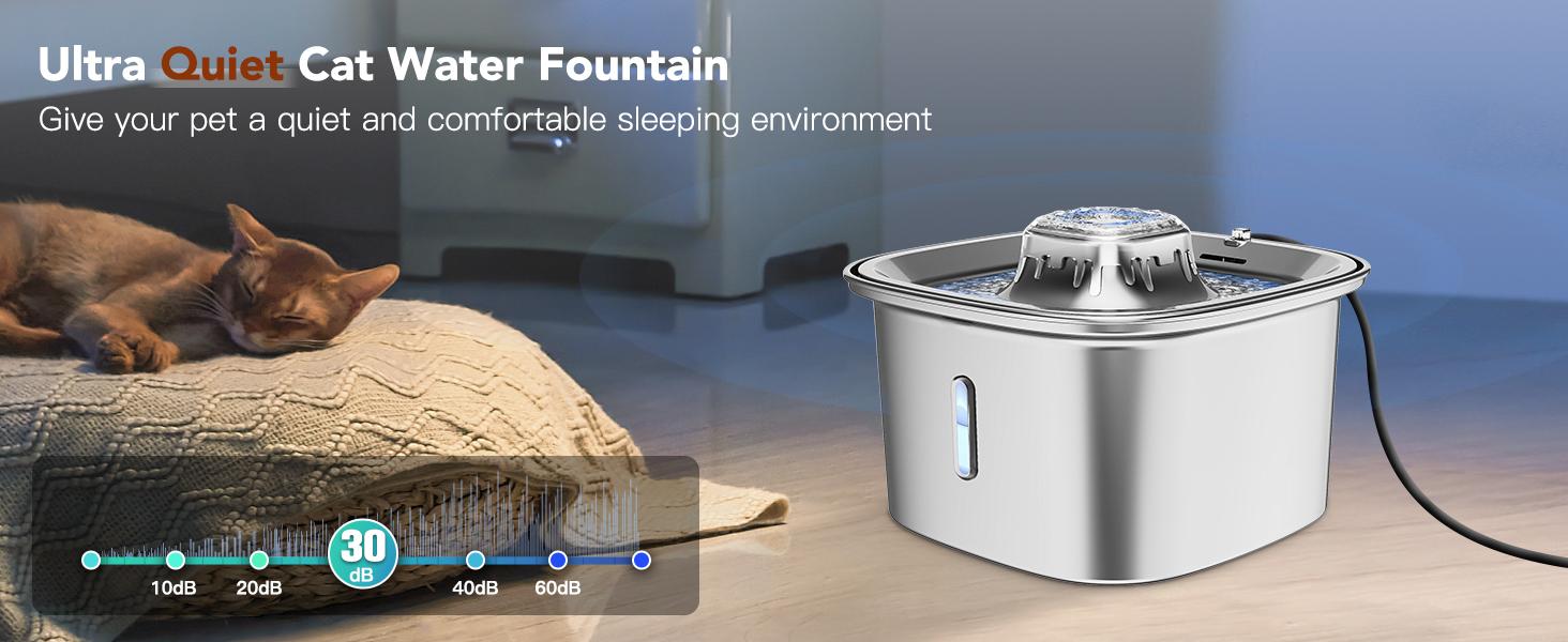 Cat Water Fountain Stainless Steel 101oz/3L Pet Fountain, Cat Drinking Fountain, Automatic Dog Water Bowl Dispenser with Quiet Pump and Water Level Window for Cats Indoor, Dogs