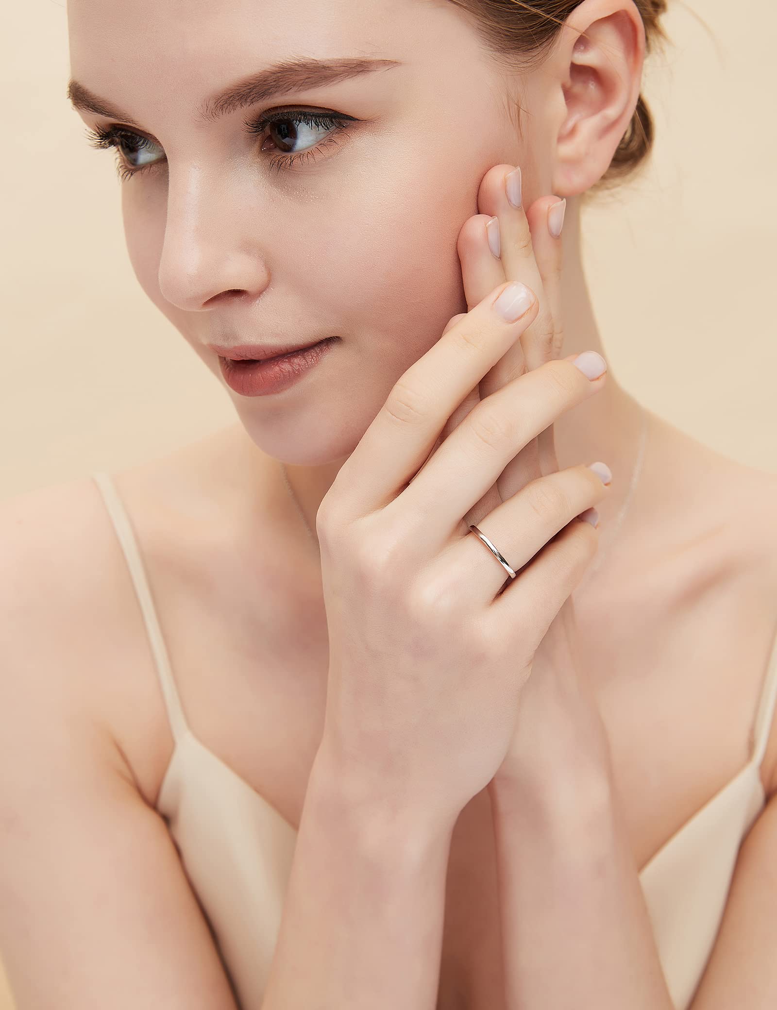 EAMTI 2mm / 4mm 925 Sterling Silver Ring High Polish Plain Dome Wedding Band for Women