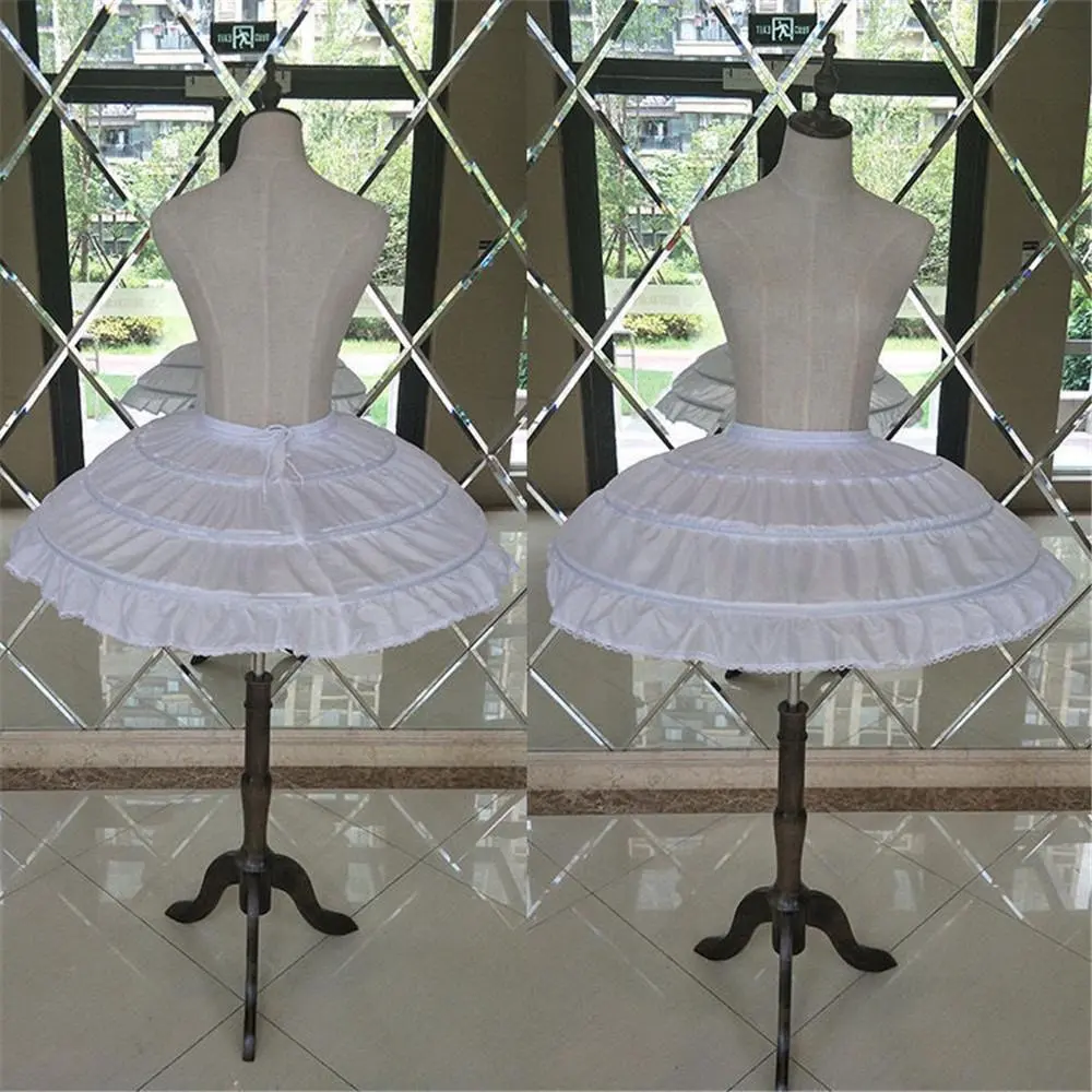 Girls' White 3-Hoop Crinoline Underskirt - Elastic Waist, 1 Size, Formal Wedding Petticoat for Short Dresses, Ballet Jupon Court, Geometric A-Line Skirt Edge
