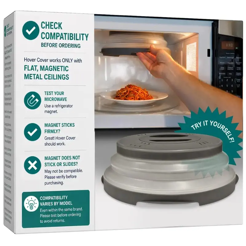 Magnetic 12-Inch Clear BPA-Free Kitchen Utensil Food Lid, Collapsible Vented Plate Guard, Anti-Splash Microwave Accessory, Dishwasher Safe, Space-Saving, Utensils