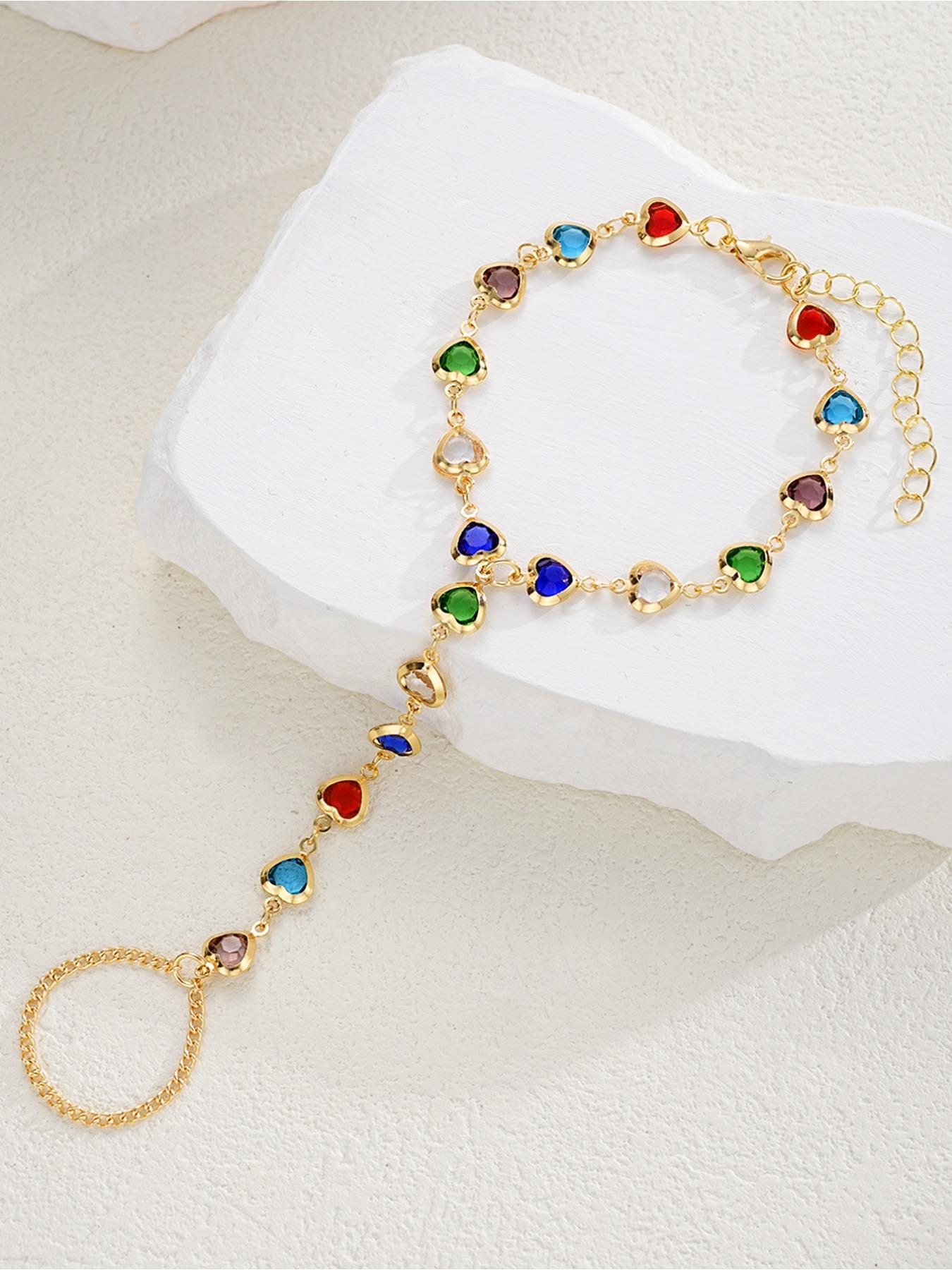 Women's Gold Vintage-Inspired Finger Chain Bracelet, Stackable Bracelets - Dainty Minimalist Design with Sparkling Artificial Glass Gems | Perfect Accessory for Daily Wear, Gatherings, Parties & Banquets | Ideal Birthday/Festival/Anniversary Gift for Her