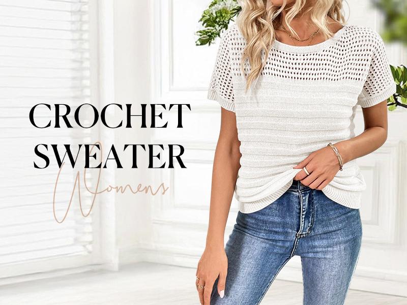 Shewin 2026 Spring/Summer Outfit Women's Crochet Sweaters Crew Neck Short Sleeve Shirts Knitwear Crewneck Tops Knit Eyelet Hollow Out T Shirts Sweater Blouses White Basic Minimalist Fitted SpringStatements Shewin 2026 Spring/Summer Outfit Women's Crochet Sweaters Crew Neck Short Sleeve Shirts Knitwear Crewneck Tops Knit Eyelet Hollow Out T Shirts Sweater Blouses White Basic Minimalist Fitted SpringStatements