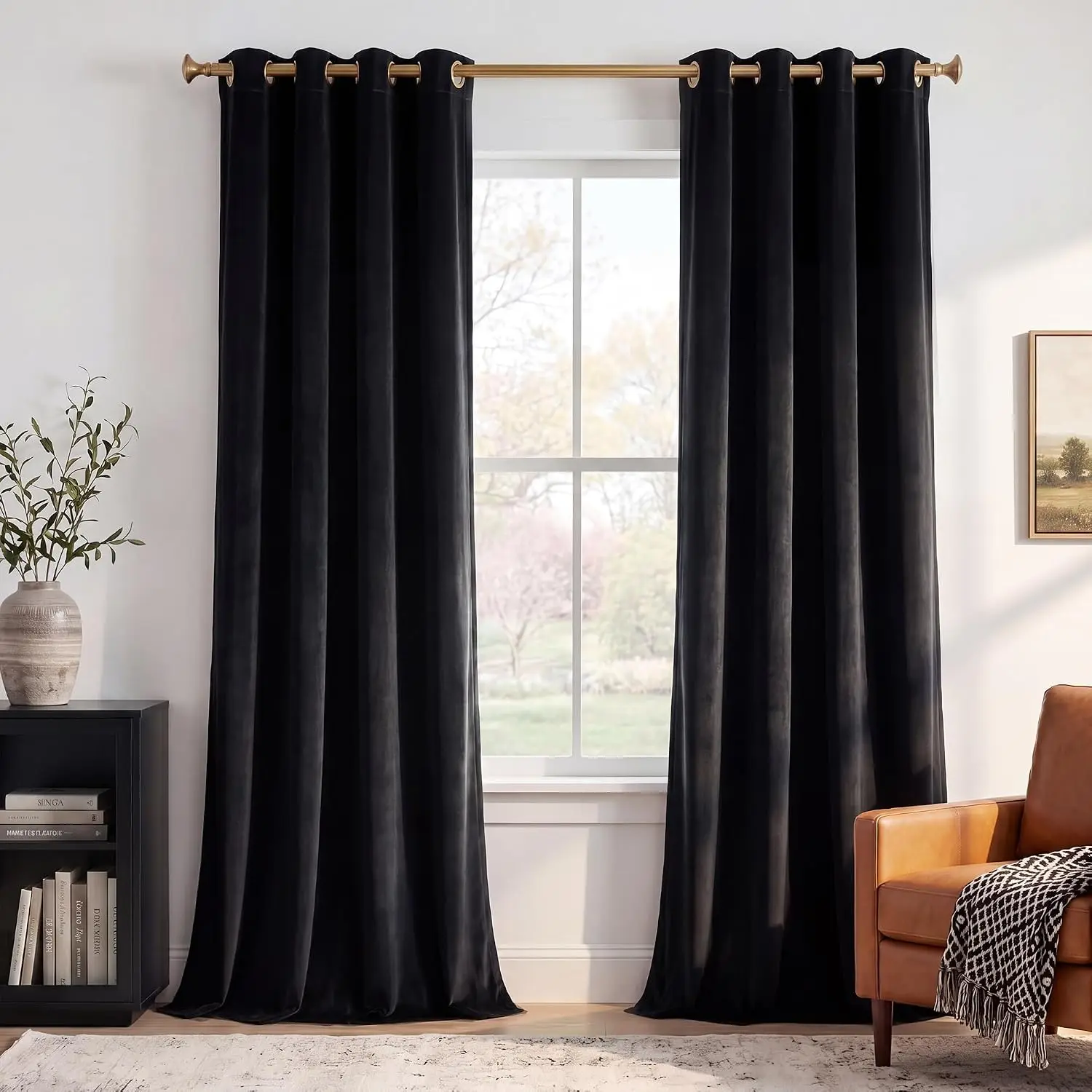 Black Velvet Blackout Curtains Grommet Thermal, W52 x L84, 2 Panels| Thermal, 300GSM Soft Velvet, Panels Chill Resist, Noise Reducing, Living Room, Bedroom, Home Theater