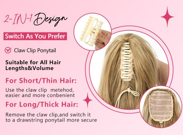 NAYASA Ponytail Extension 24" Long Curly Wavy Claw Clip in Ponytail Hair Extensions, Jaw Clip on Pony Tails Fluffy Hairpiece for Women Daily Party Use
