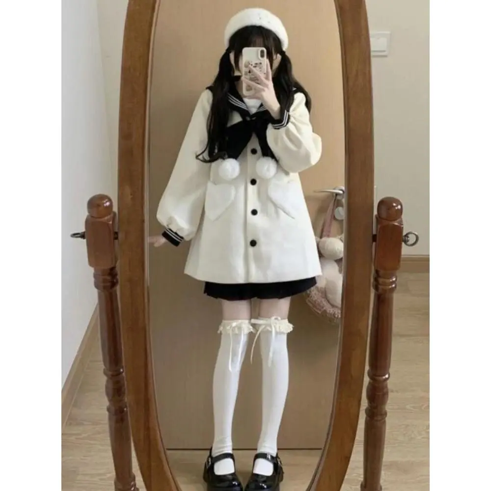 Sweet Japanese Kawaii Short Overcoats Women Lolita Thin Jacket Female 2000s Vintage Clothing Street Wear Dress Coats Y2k Autumn