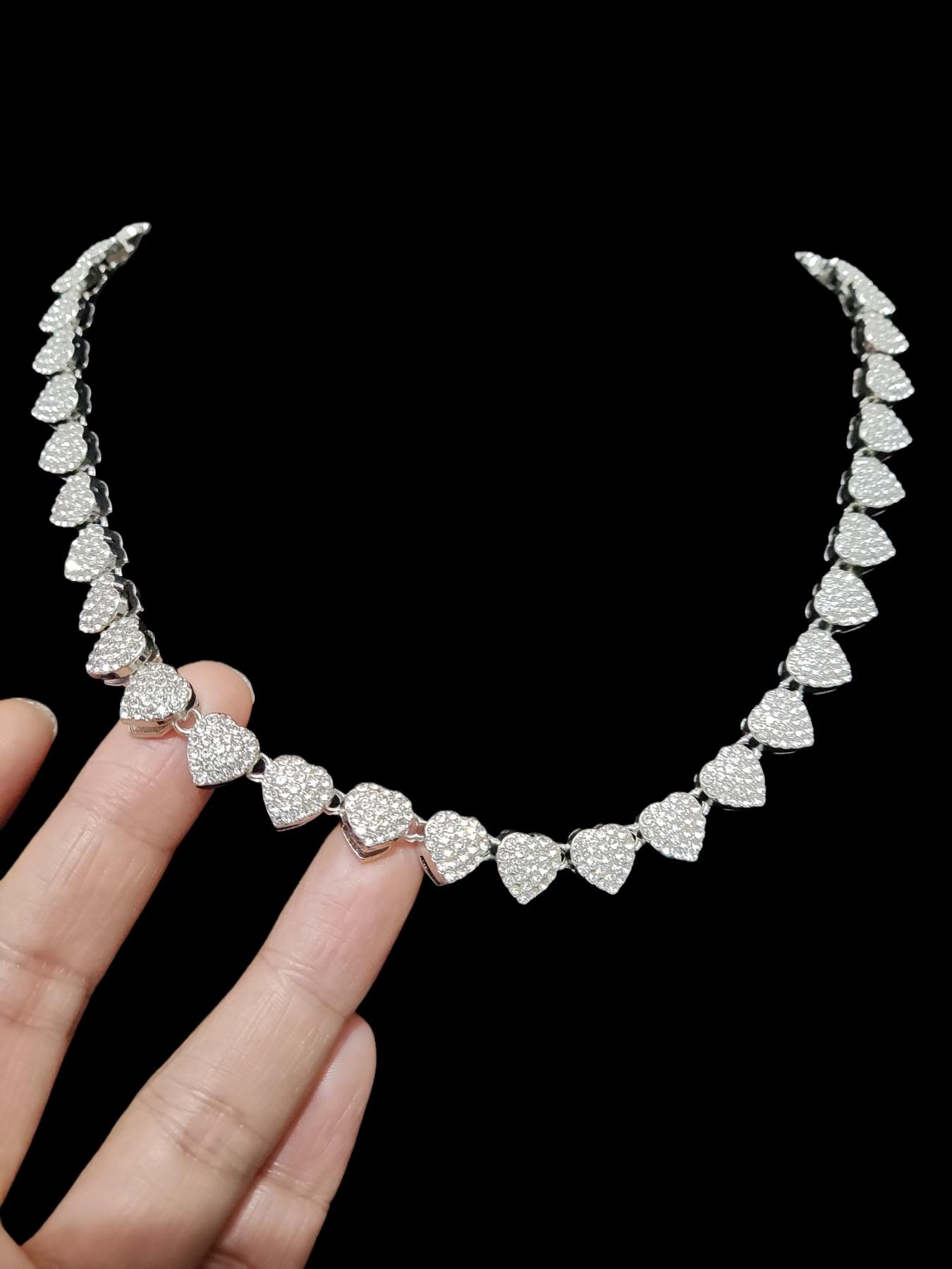 Men Women Hip Hop Heart and Round Chain Necklace, Heart Style Choker, Full Rhinestone Chain Jewelry, Fashion Elegant Accessory for Daily Wear or Party  Valentines Gift 2 Styles For Choose, High End Necklace