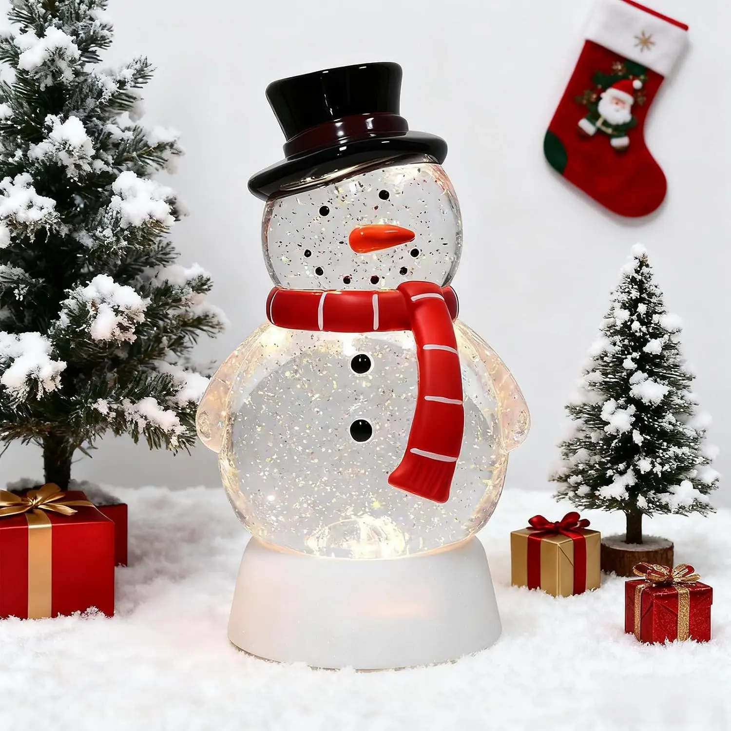 Christmas Snow Globe Snowman Lighted Musical Glitter Globe Battery Operated or USB Powered with Timer Water Glittering Snowing Globe for Christmas Party Home Table Decorations Gifts (Snowman)