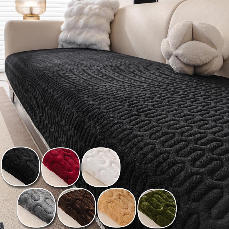 1pc Vintage Solid U-Shaped Quilted Non-Slip Washable Plush Sofa Cover, Modern Minimalist Pet-Friendly Furniture Protector, Living Room & Bedroom Decor