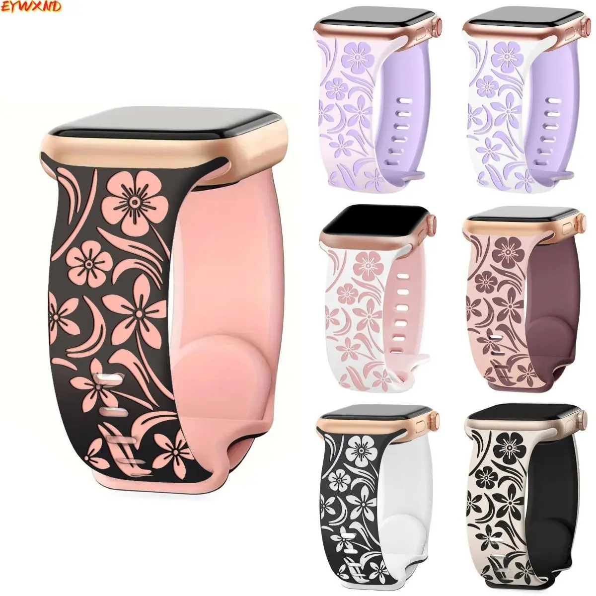 EYWXND Suitable for Apple Watch, smart watch band, dual-color engraved crescent flower sports silicone watch band, cross-border e-commerce. tiktokshopbacktoschool
