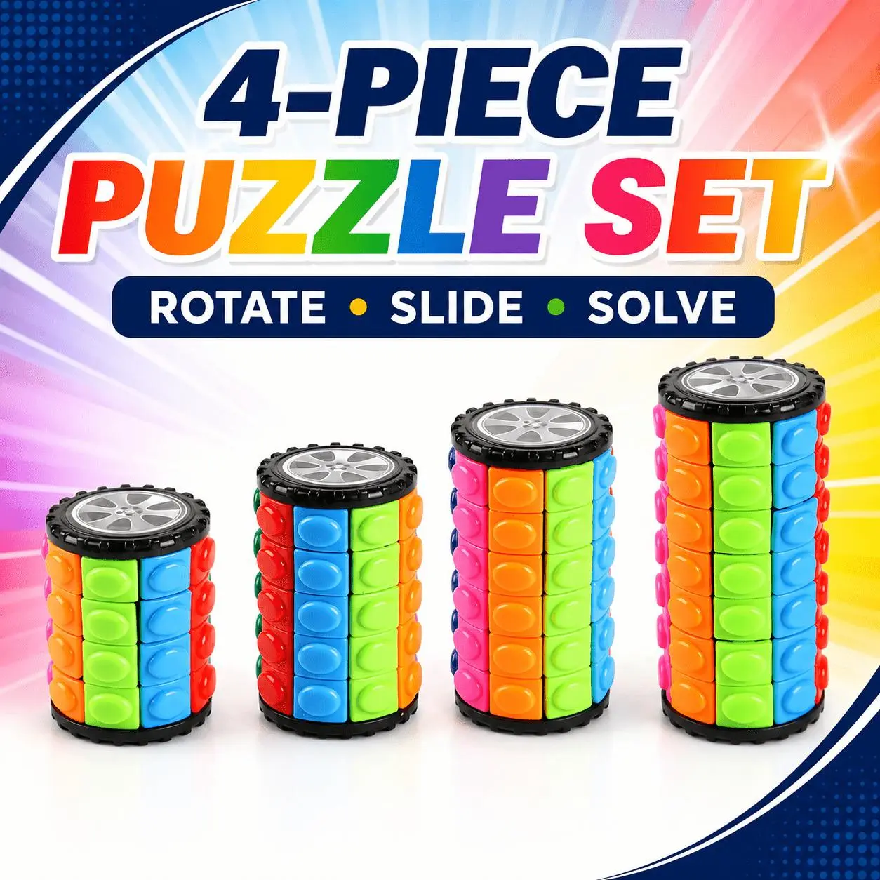 4 PCS Cylindrical Twist Sliding Puzzle Toy Logic Training Desktop Stress Relief Game Toy Building Blocks Set